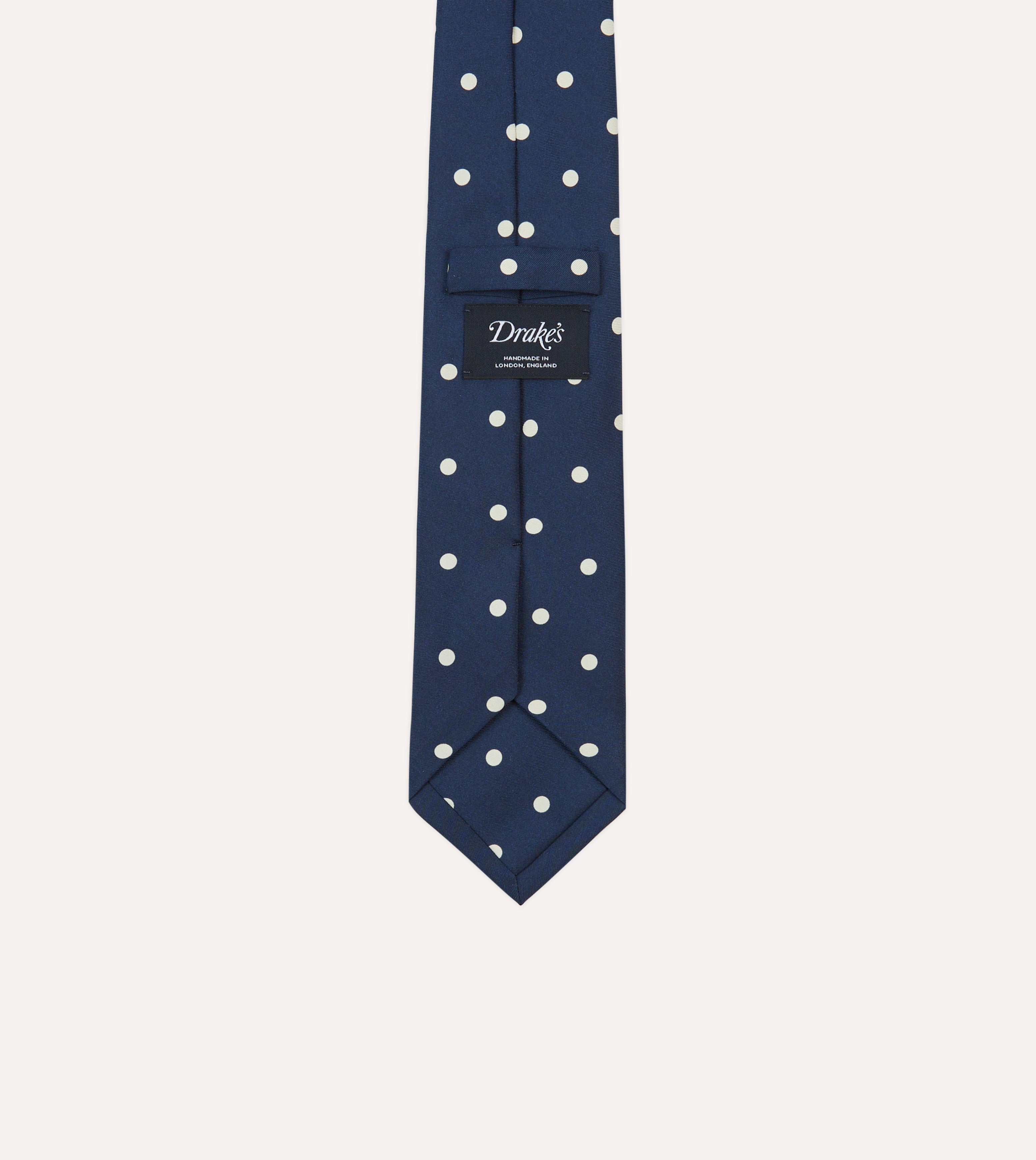 Navy Large Spot Silk Self-Tipped Tie