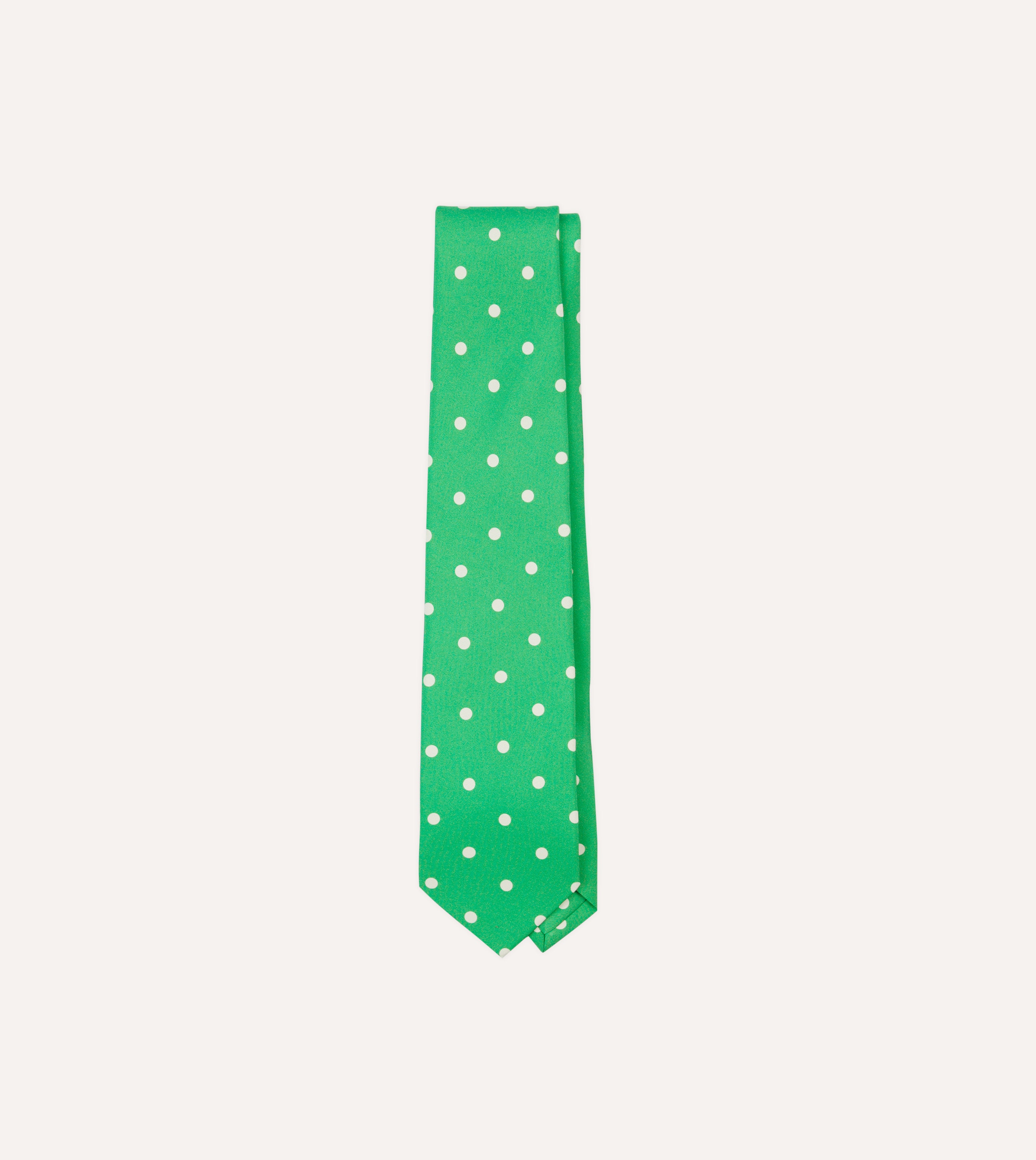 Green Large Spot Silk Self-Tipped Tie