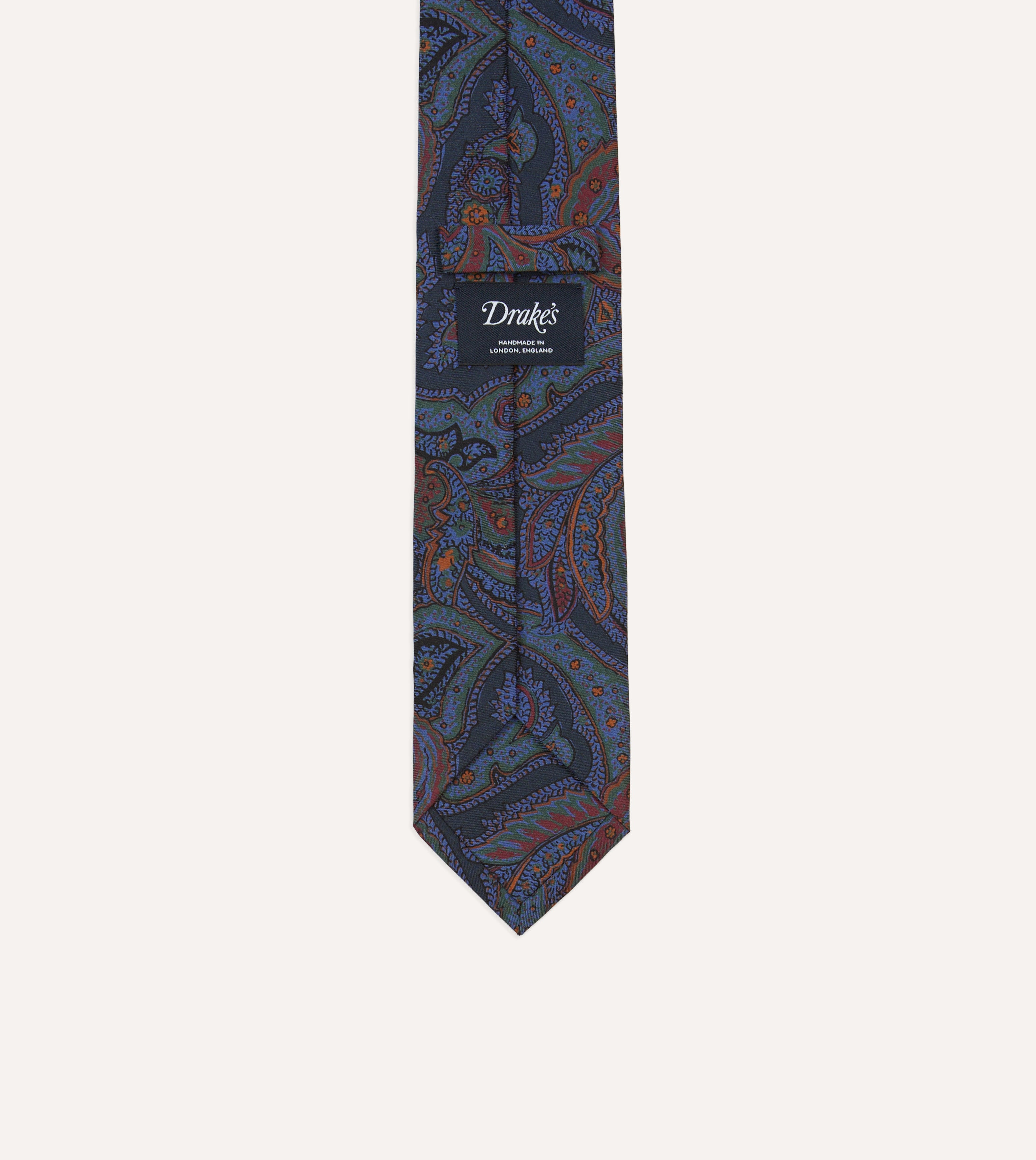 Navy Large Paisley Print Madder Silk Self-Tipped Tie
