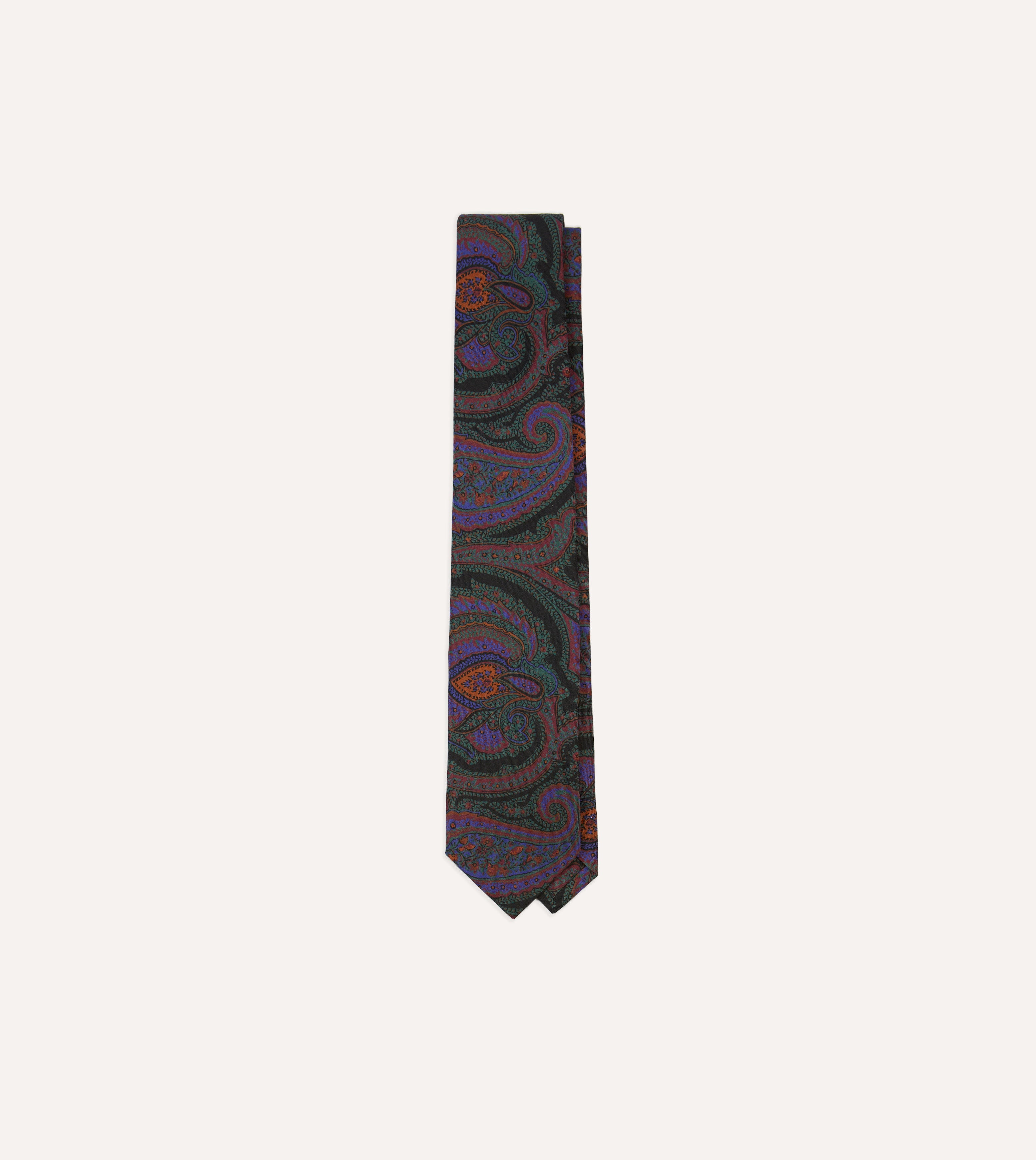 Black Large Paisley Print Madder Silk Self-Tipped Tie