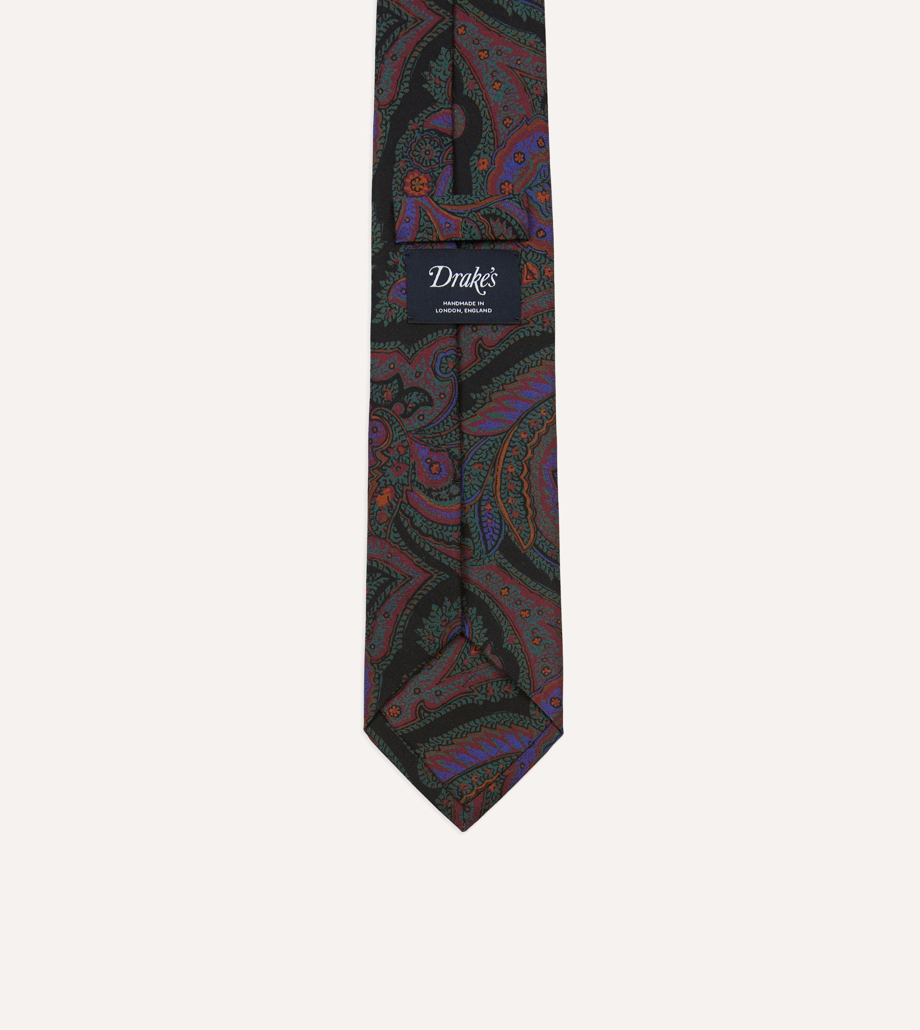 Black Large Paisley Print Madder Silk Self-Tipped Tie