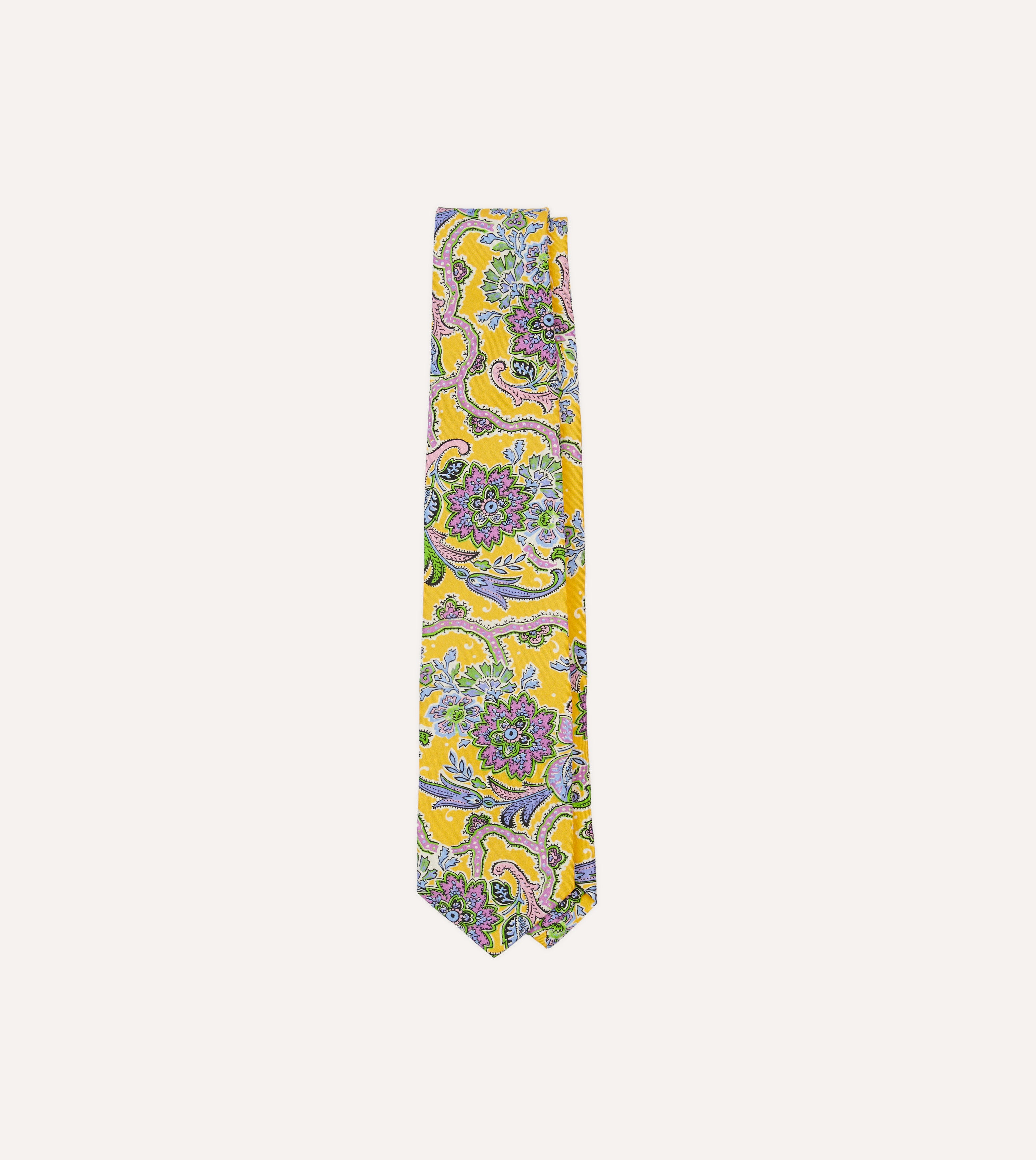 Yellow Large Paisley Silk Self-Tipped Tie