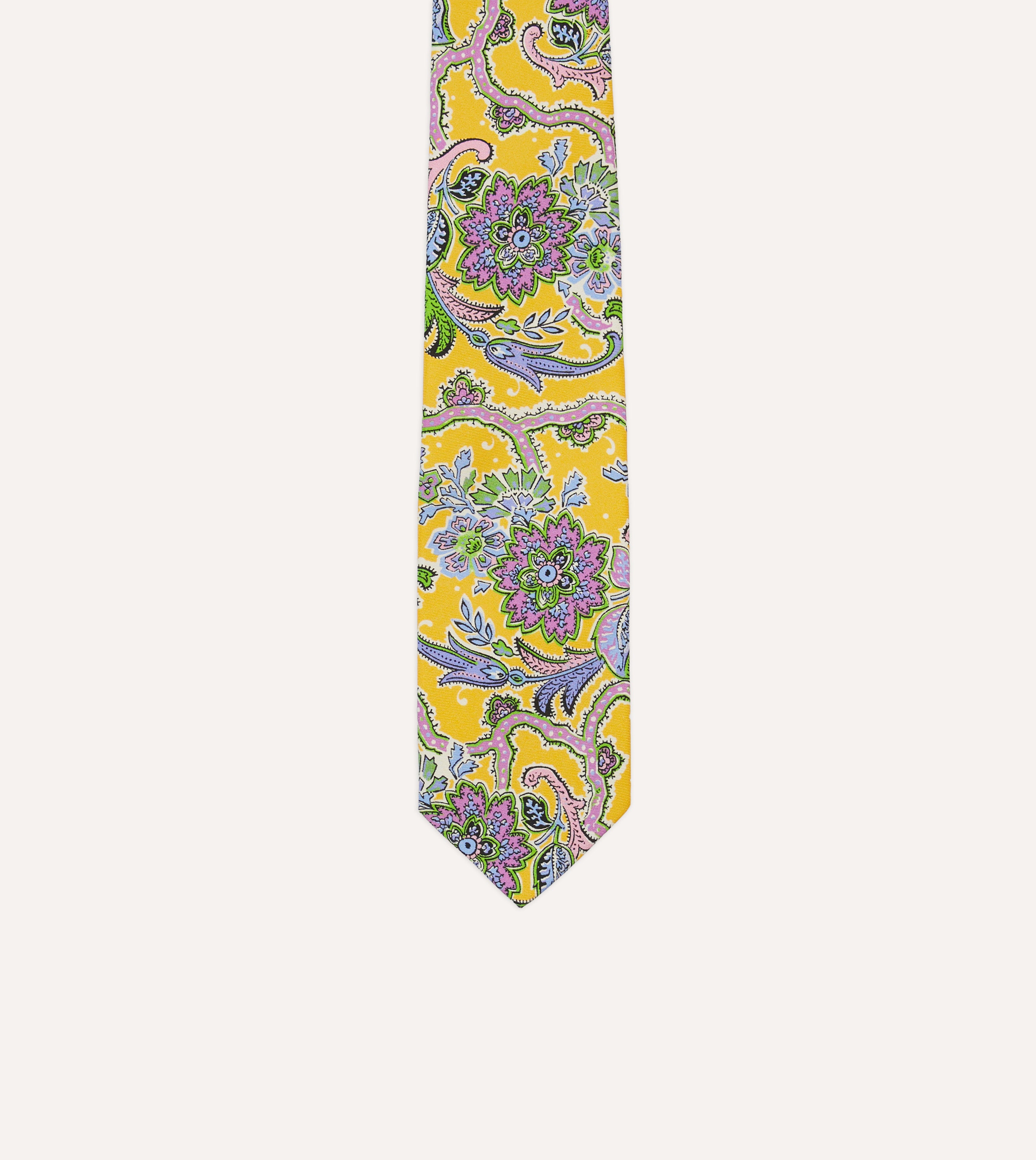 Yellow Large Paisley Silk Self-Tipped Tie