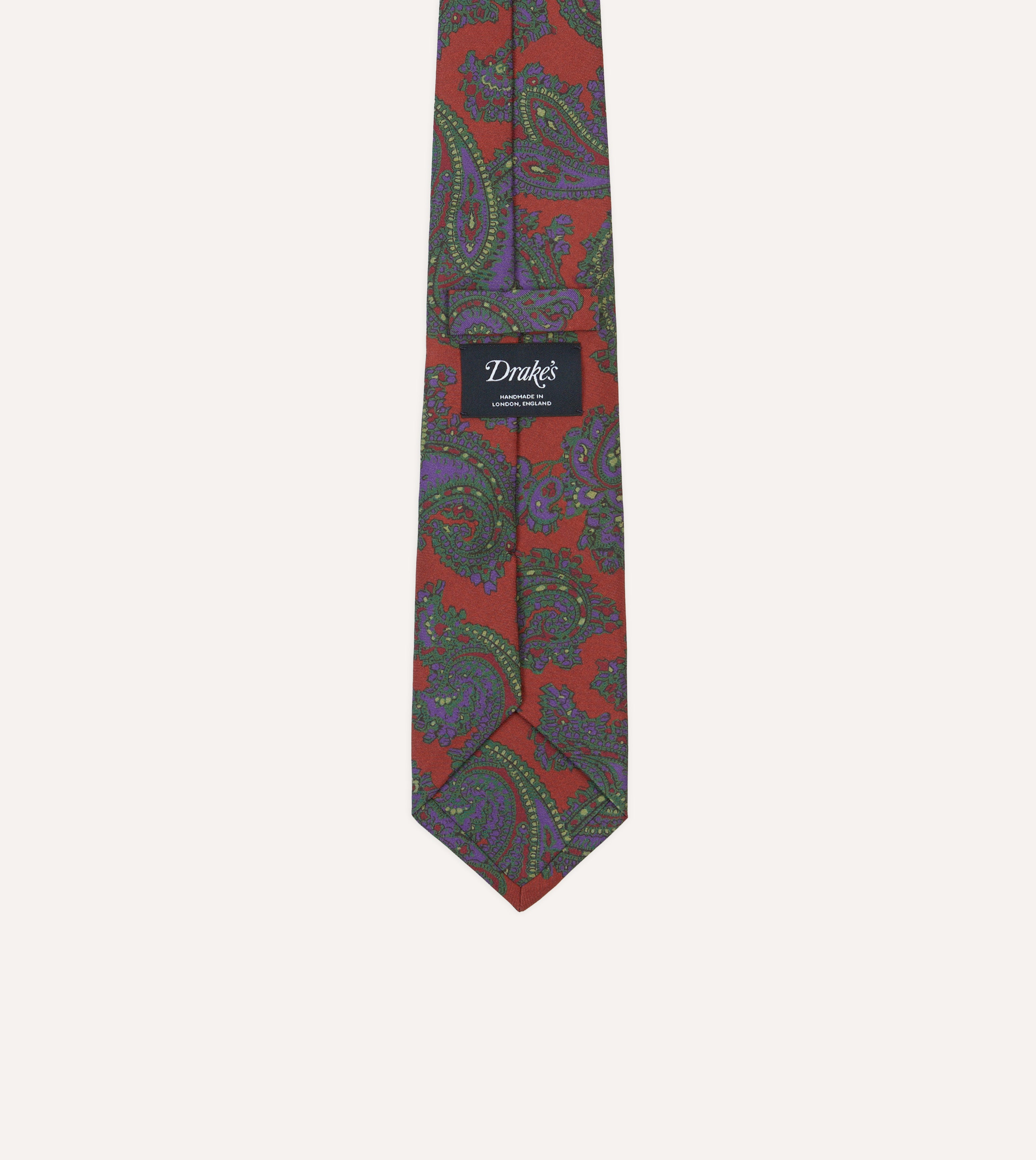 Rust Large Paisley Print Madder Silk Self-Tipped Tie