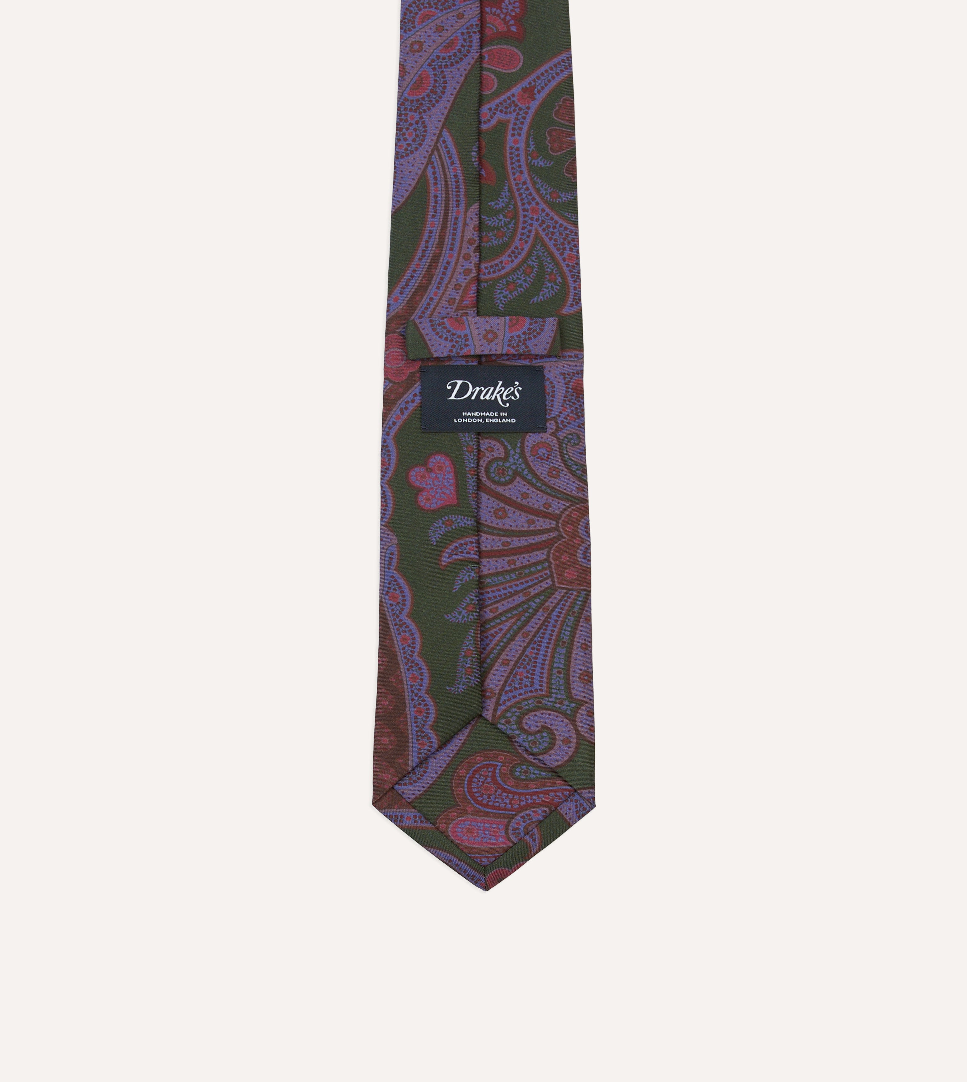 Olive Large Paisley Print Madder Silk Self-Tipped Tie