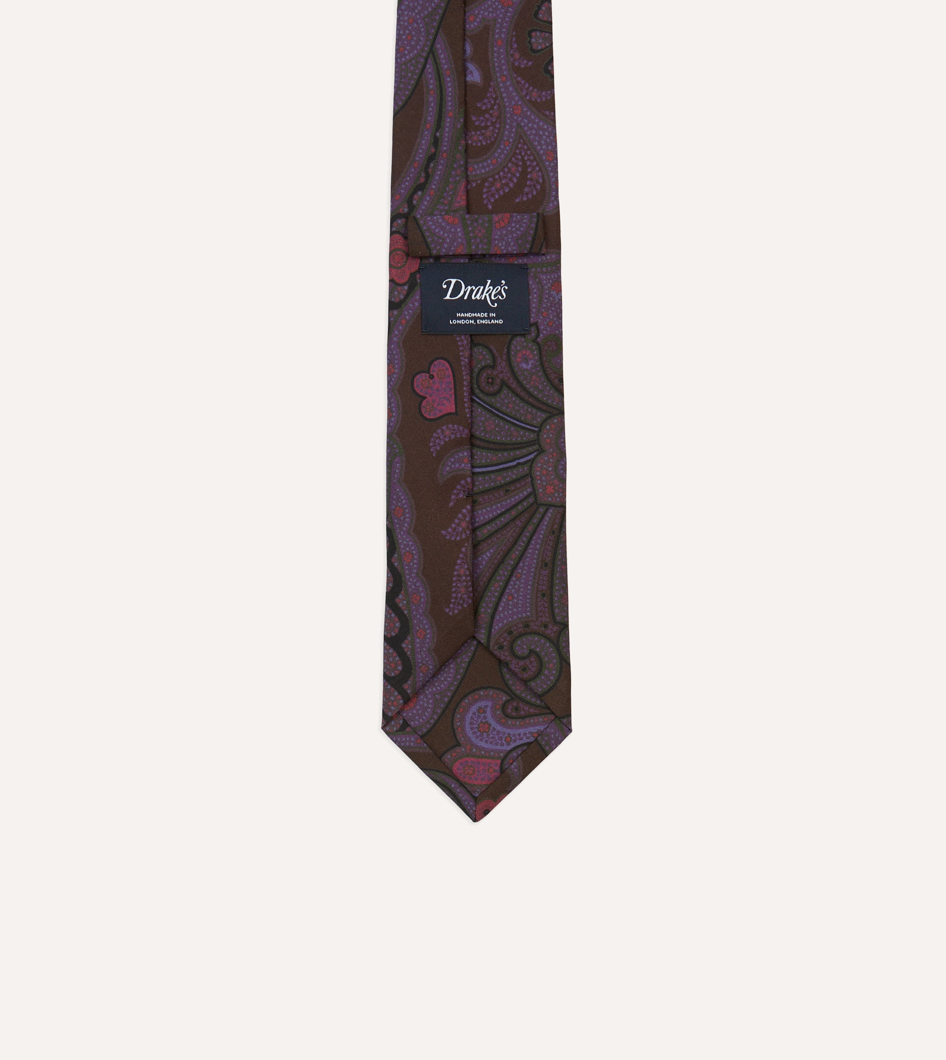 Brown Large Paisley Print Madder Silk Self-Tipped Tie