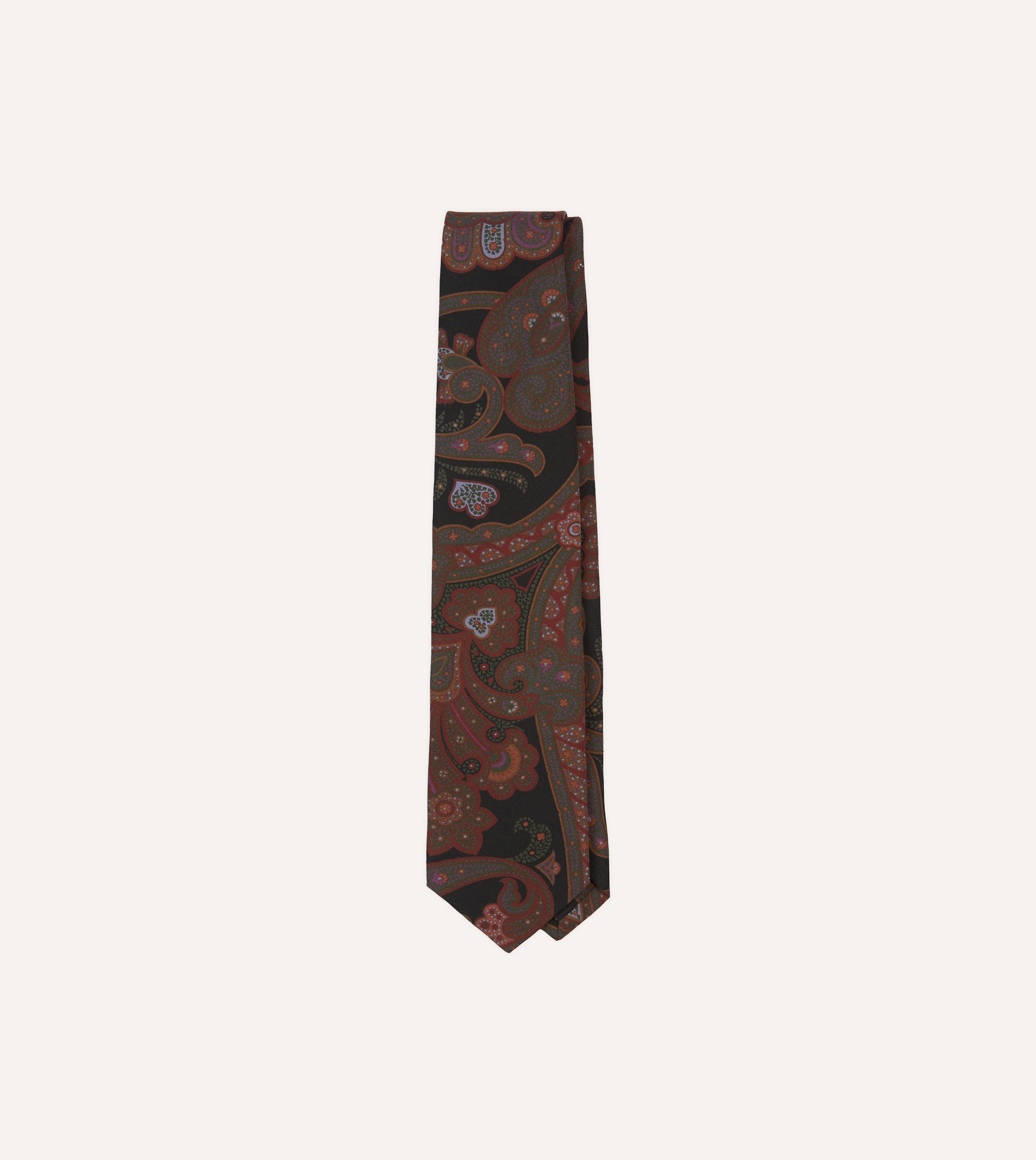 Black Large Paisley Print Madder Silk Self-Tipped Tie