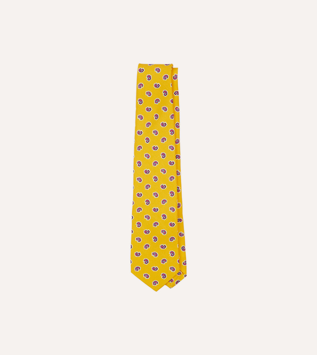 Yellow Mini Paisley Silk Self-Tipped Tie – Drakes US