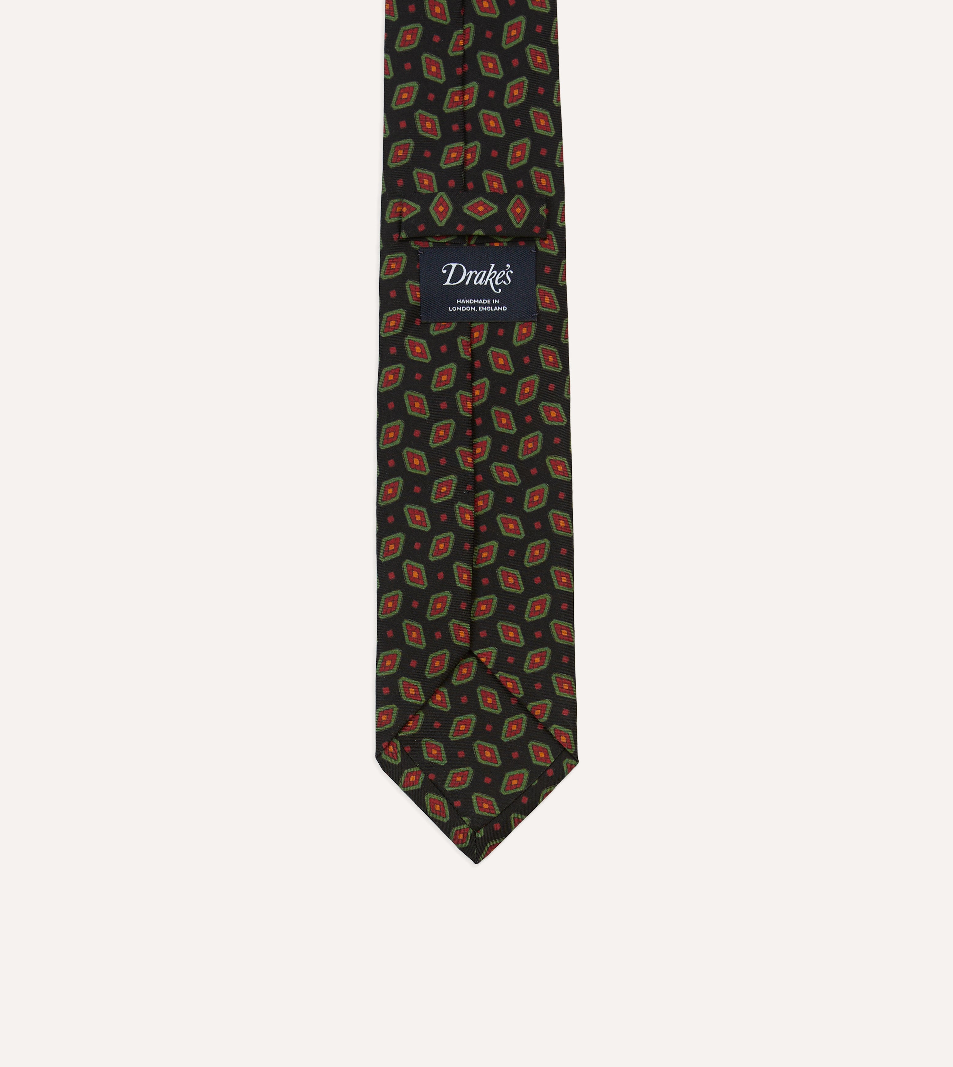 Navy Medallion Print Madder Silk Self-Tipped Tie