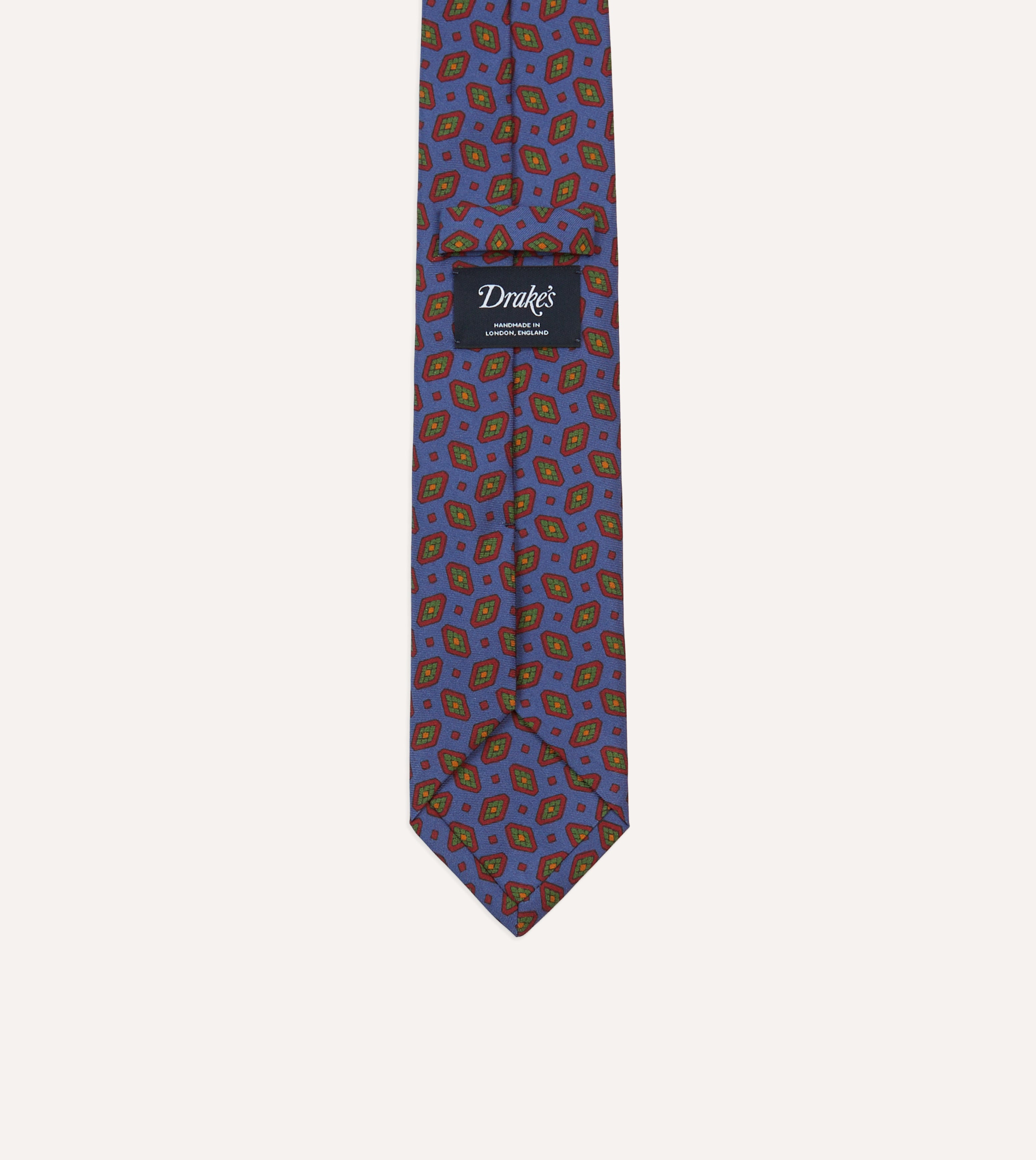Blue Medallion Print Madder Silk Self-Tipped Tie