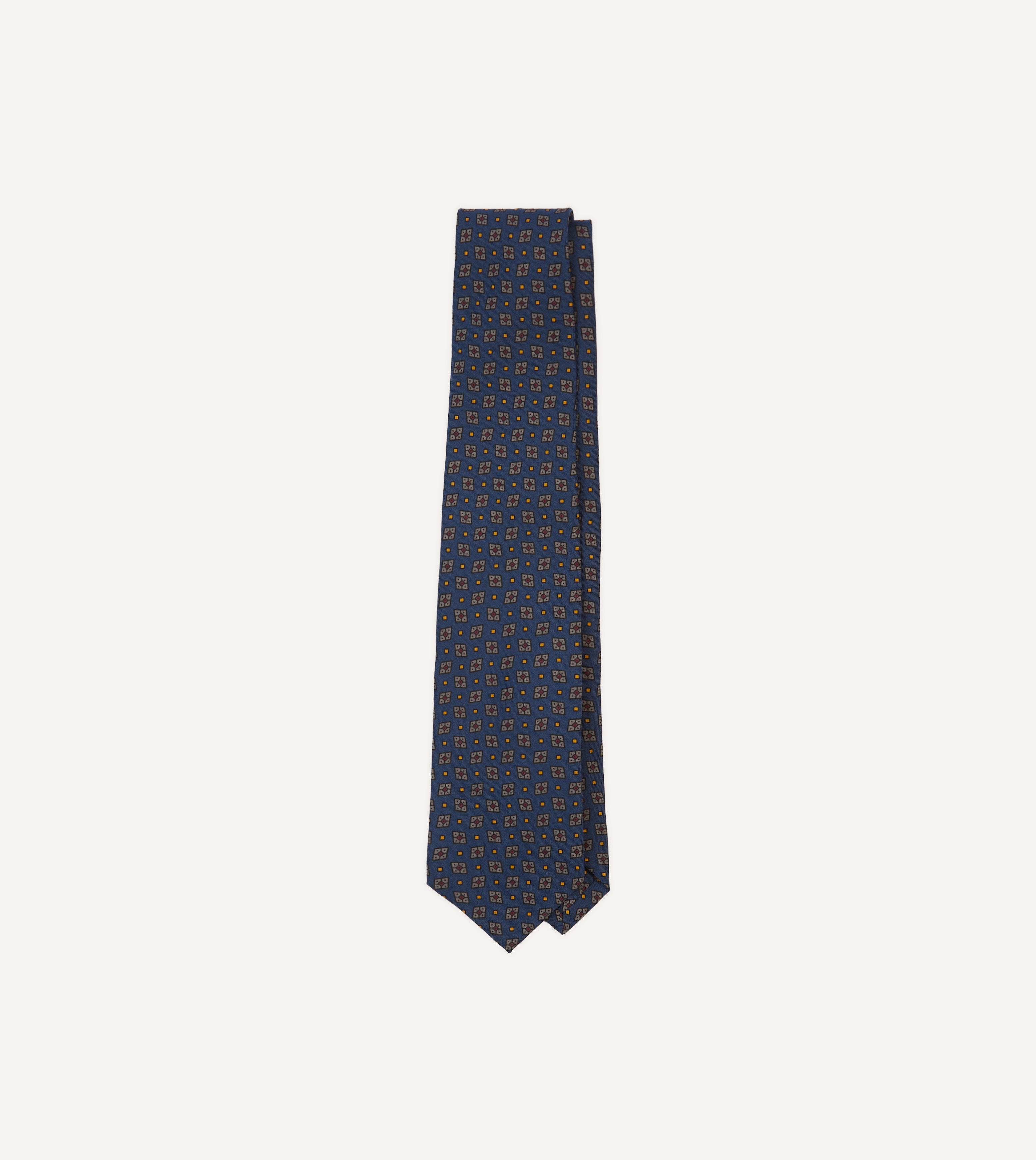 Navy Medallion Print Silk Twill Self Tipped Tie