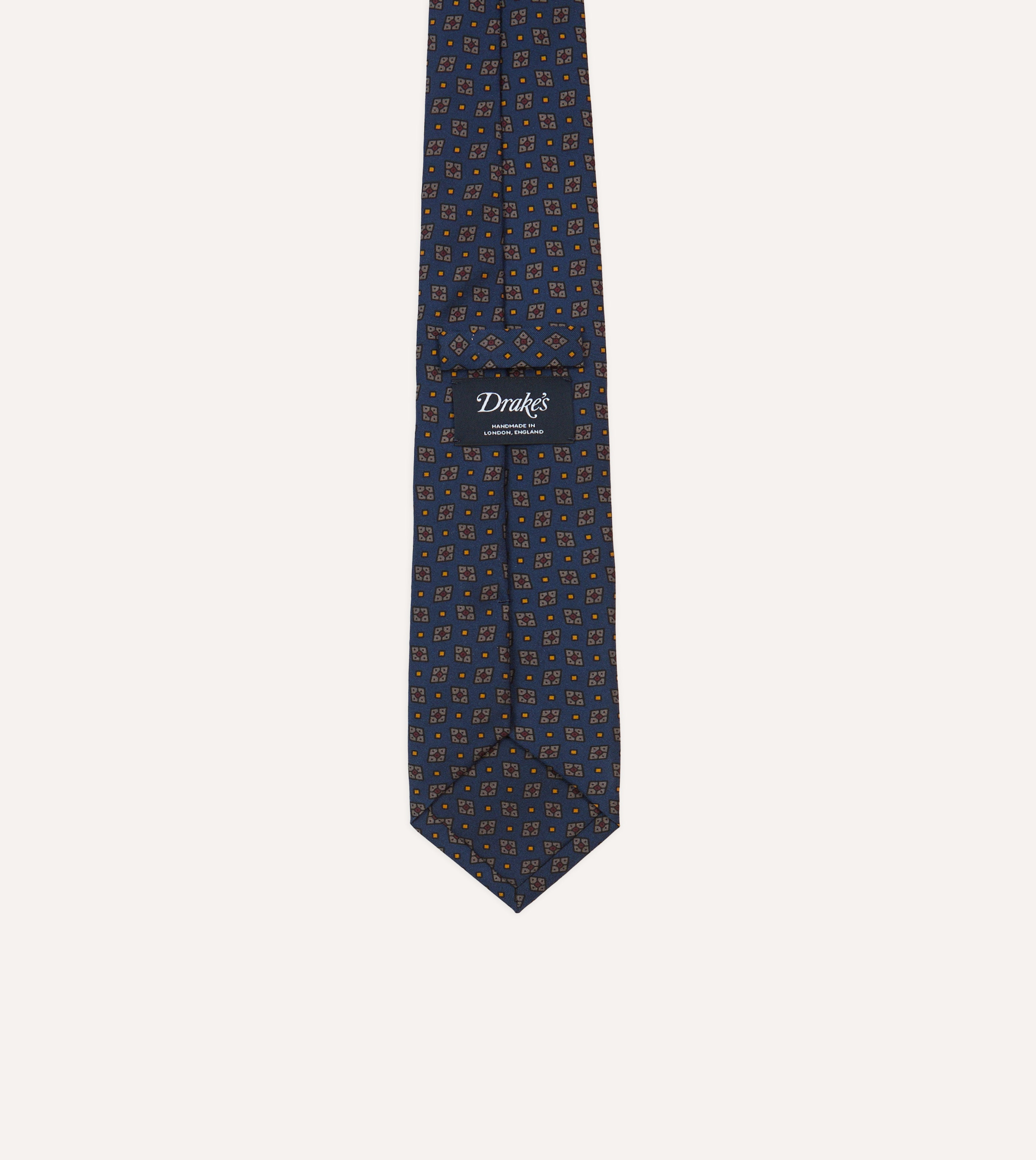 Navy Medallion Print Silk Twill Self Tipped Tie