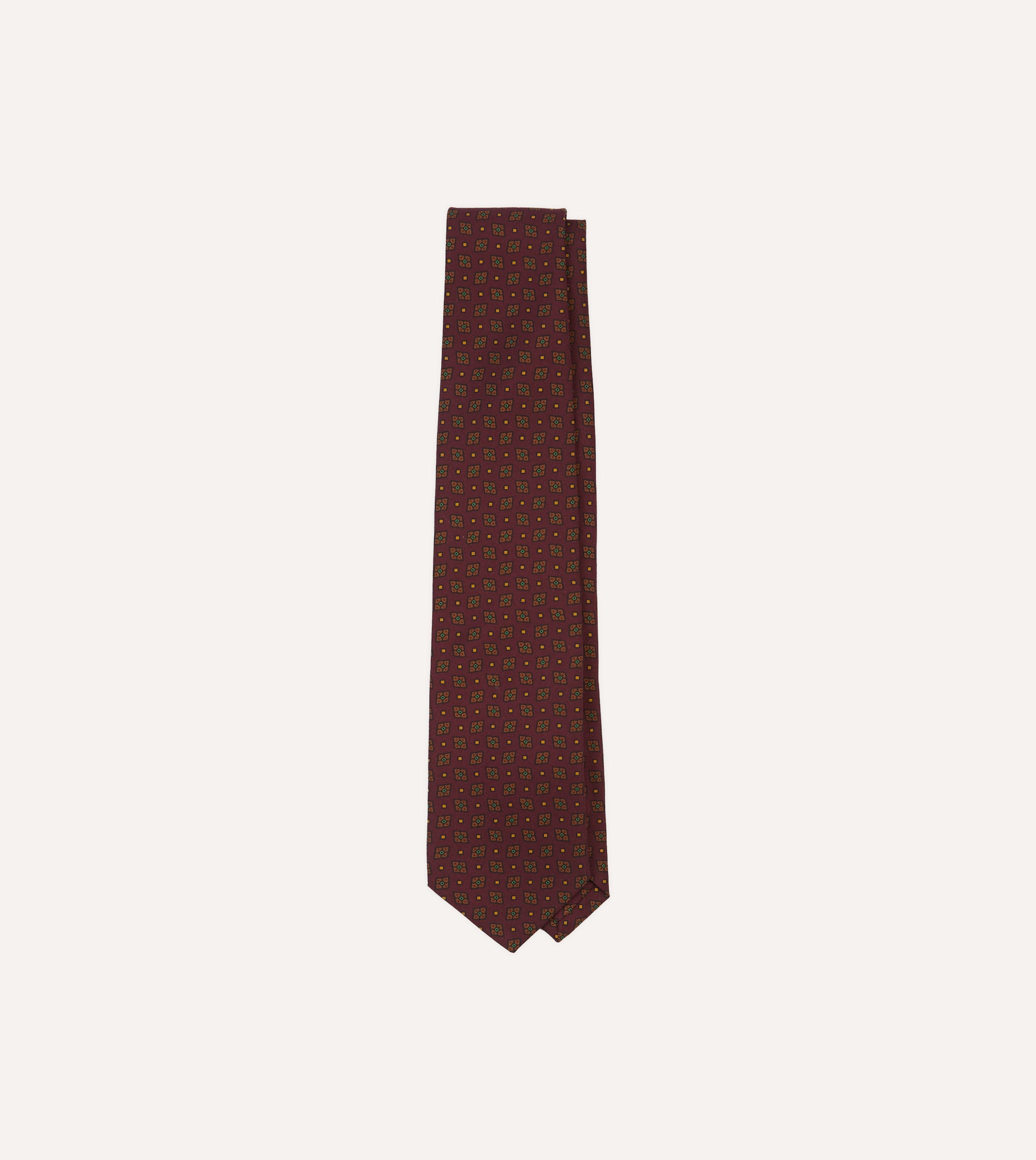 Burgundy Medallion Print Silk Twill Self Tipped Tie