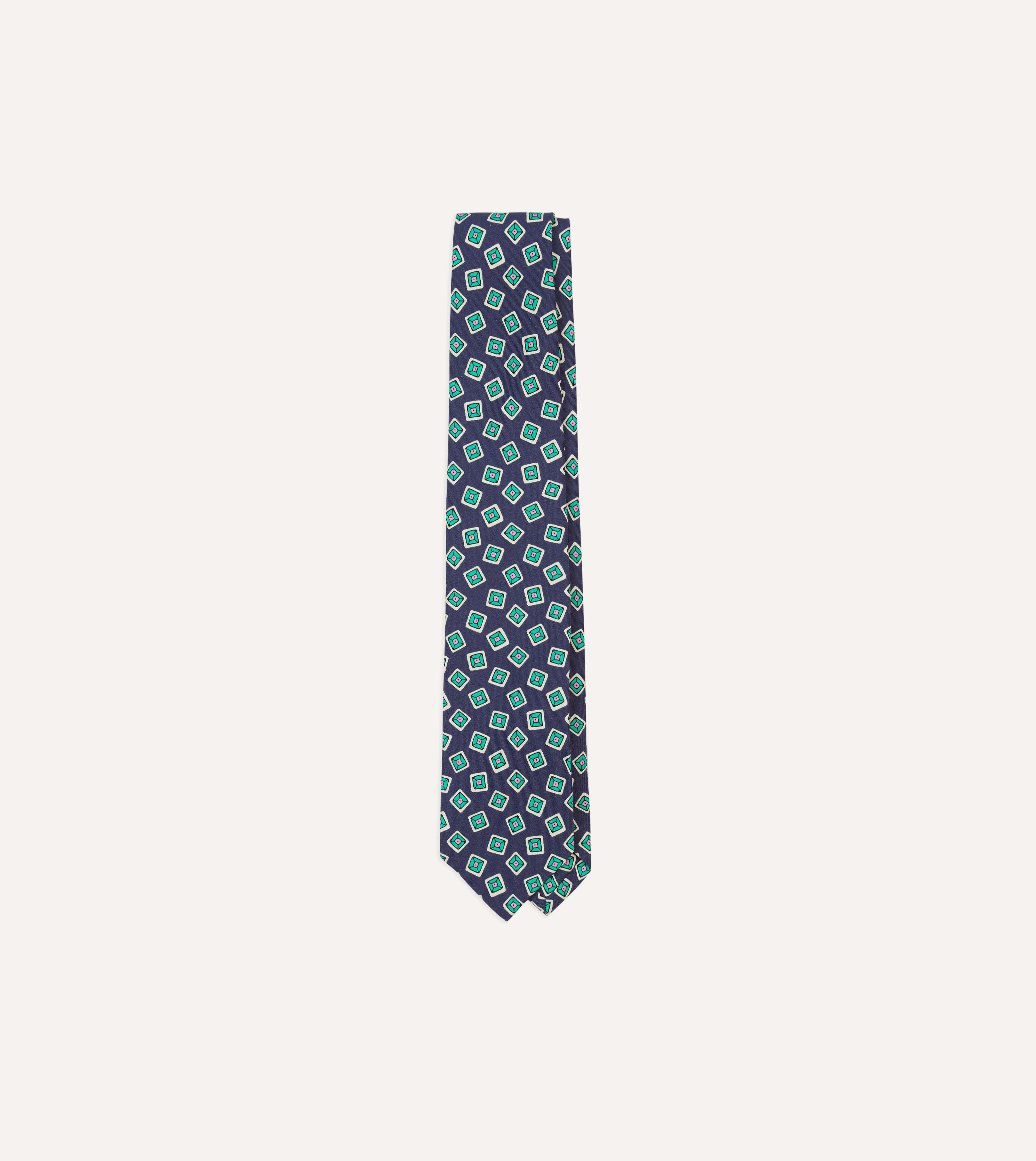 Navy Jumbled Tile Print Silk Self Tipped Tie