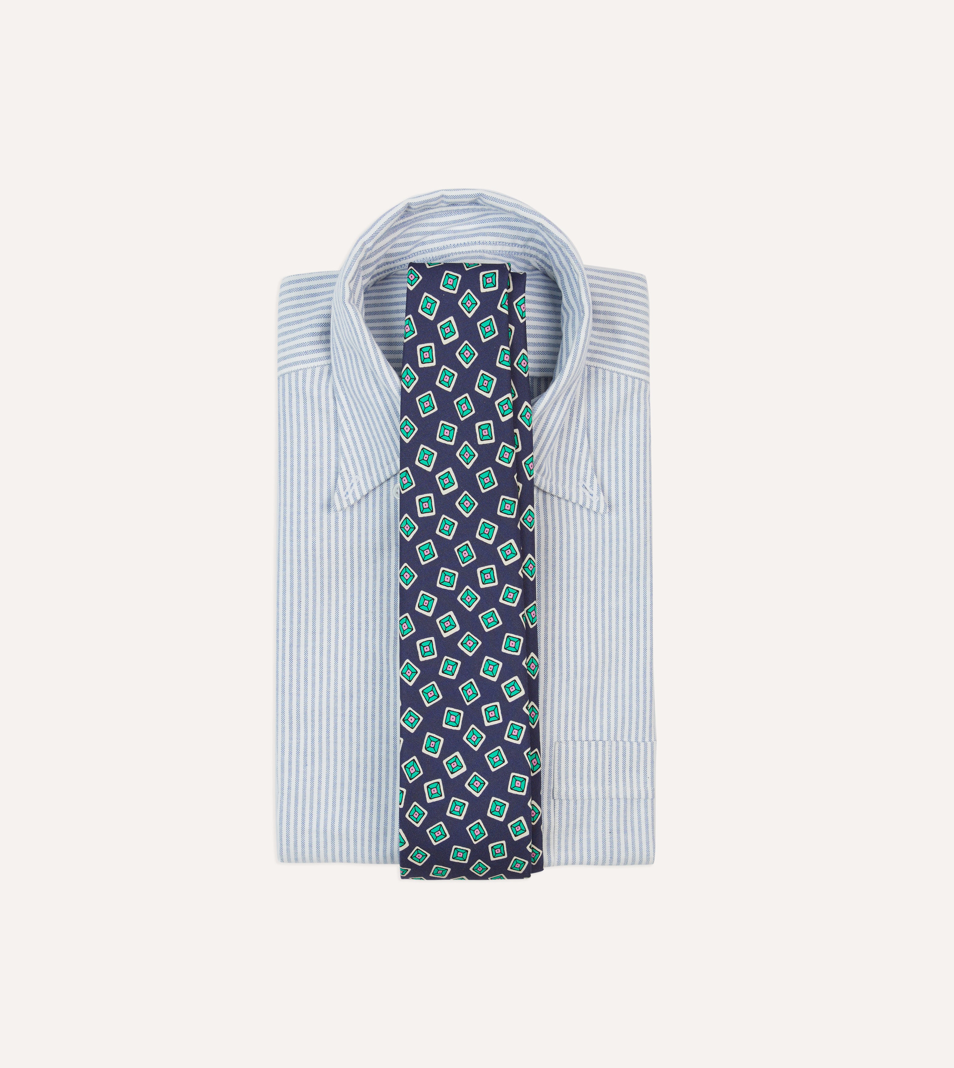 Drake's ネクタイ ブルー 幾何学模様 Navy Jumbled Tile Print Silk Self Tipped Tie – Drakes US