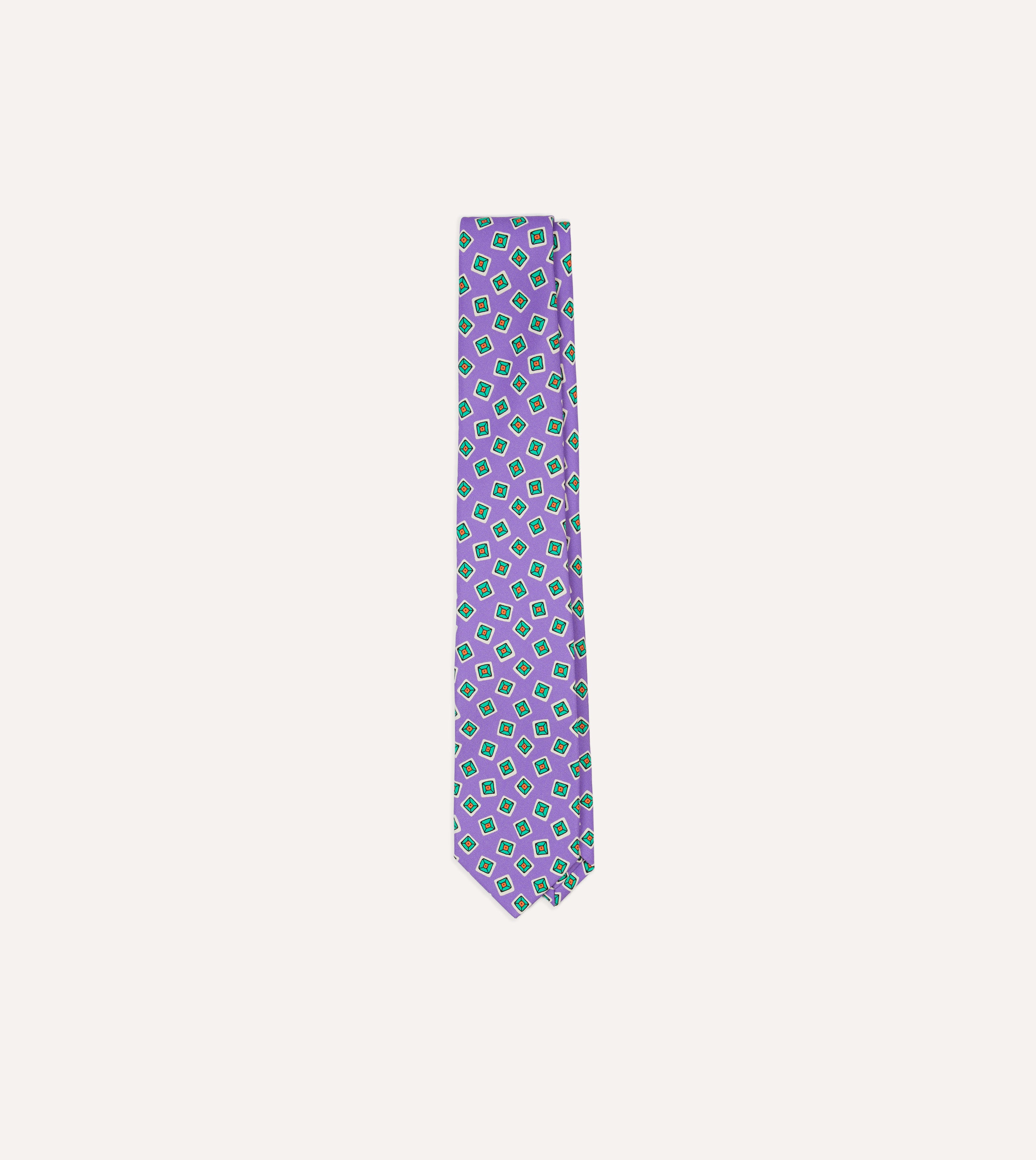 Purple Jumbled Tile Print Silk Self Tipped Tie