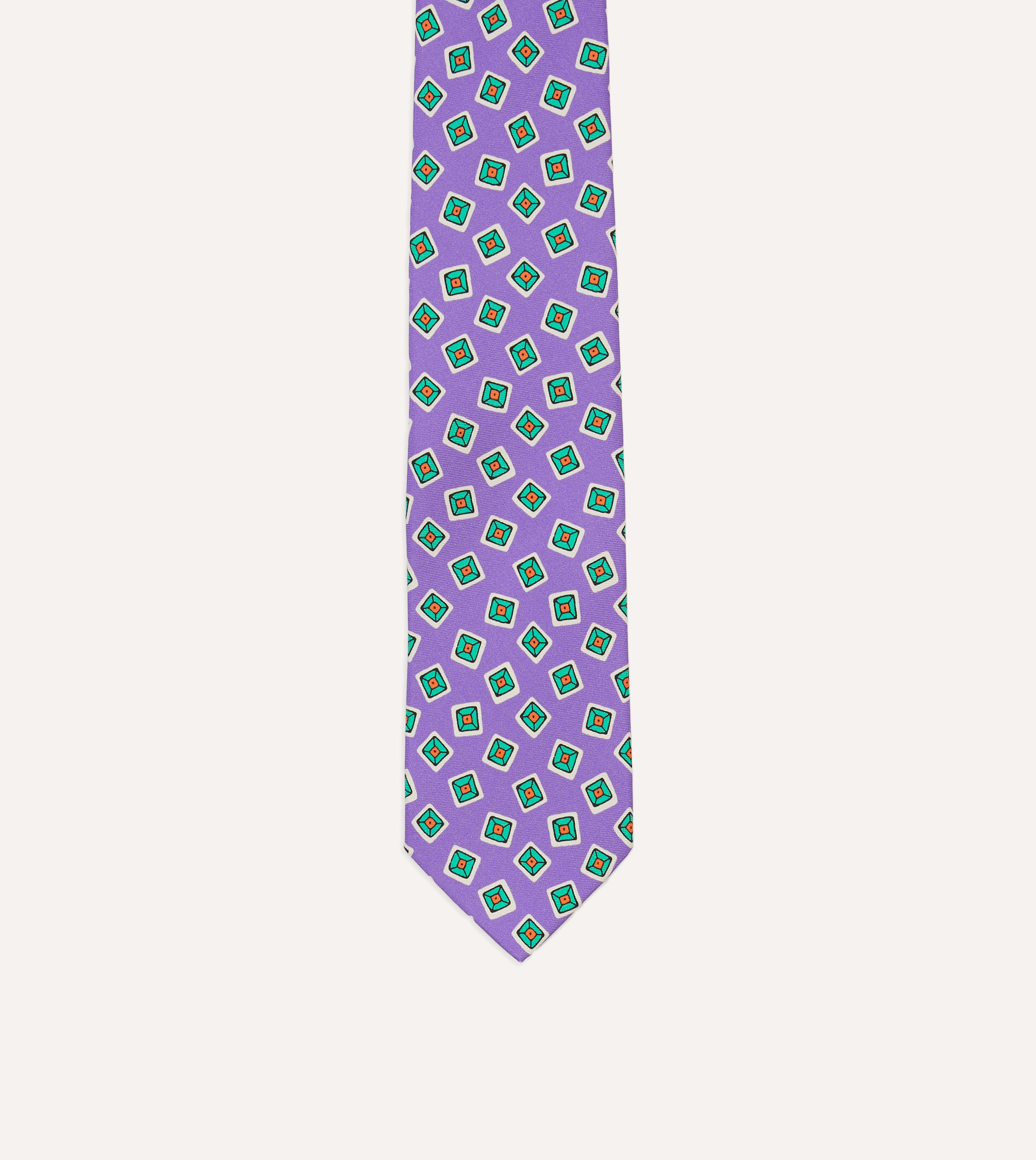 Purple Jumbled Tile Print Silk Self Tipped Tie – Drakes US