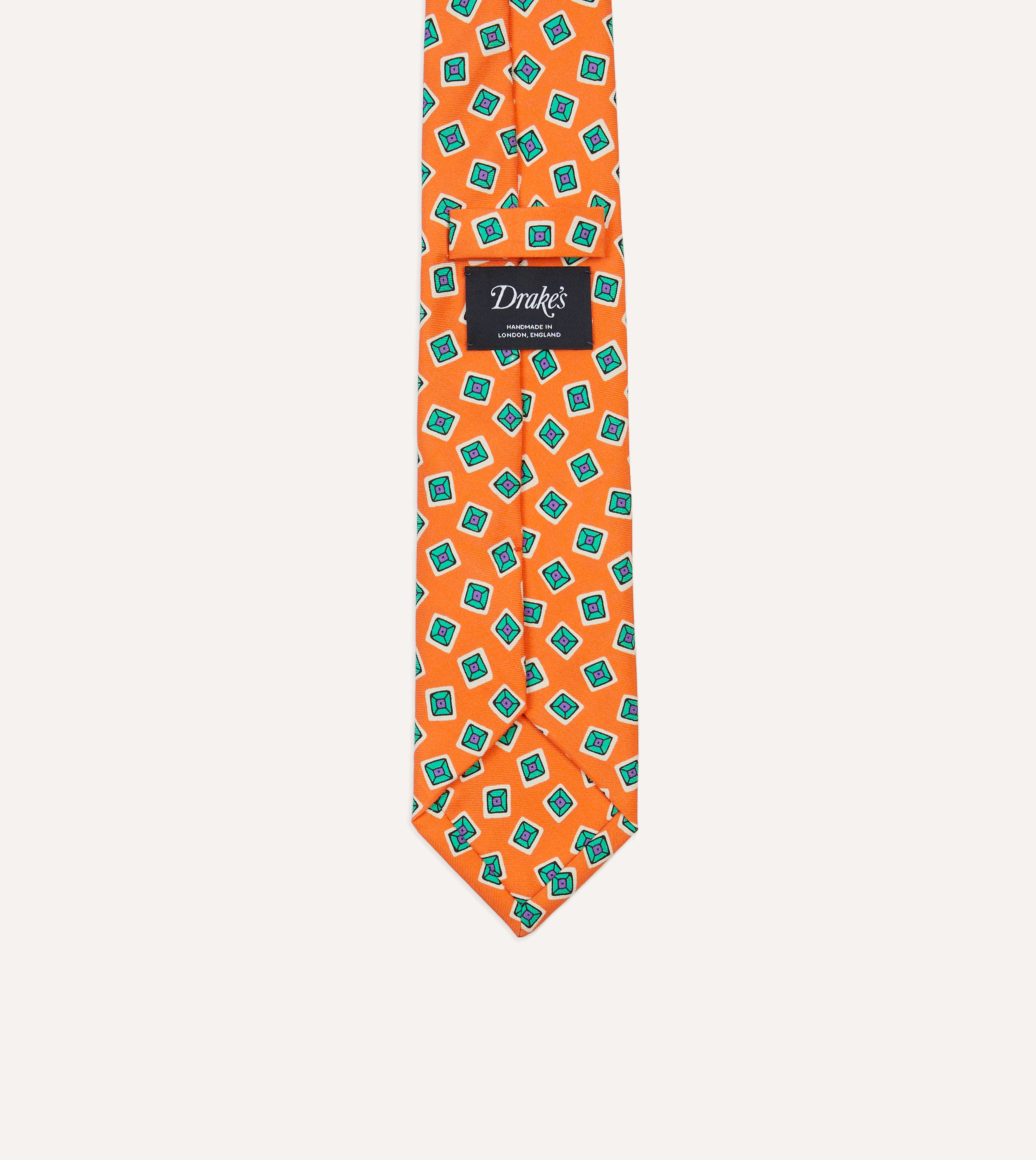 Rust Jumbled Tile Print Silk Self Tipped Tie