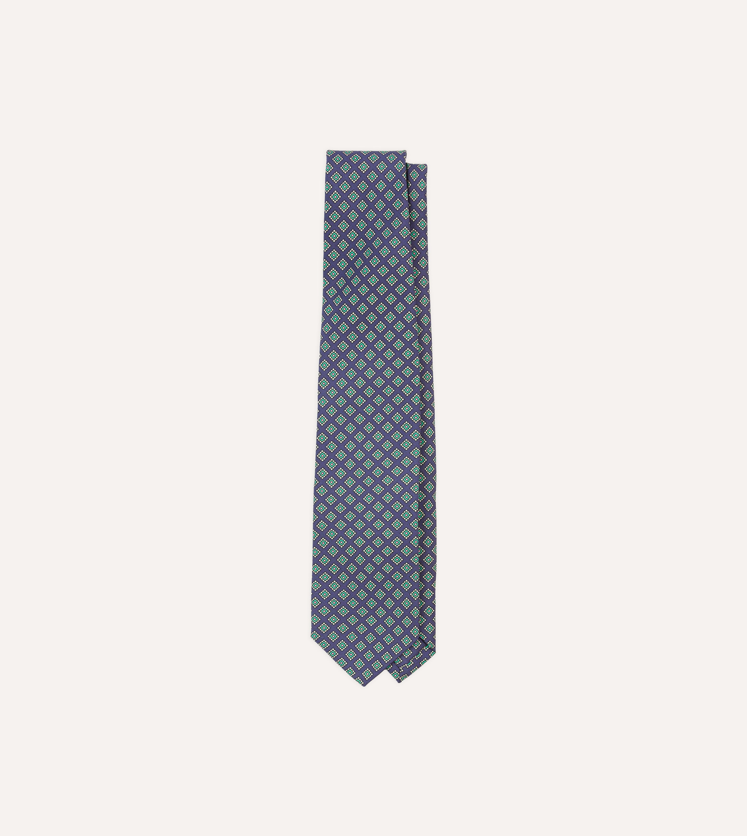 Navy Square Medallion Self-Tipped Silk Tie