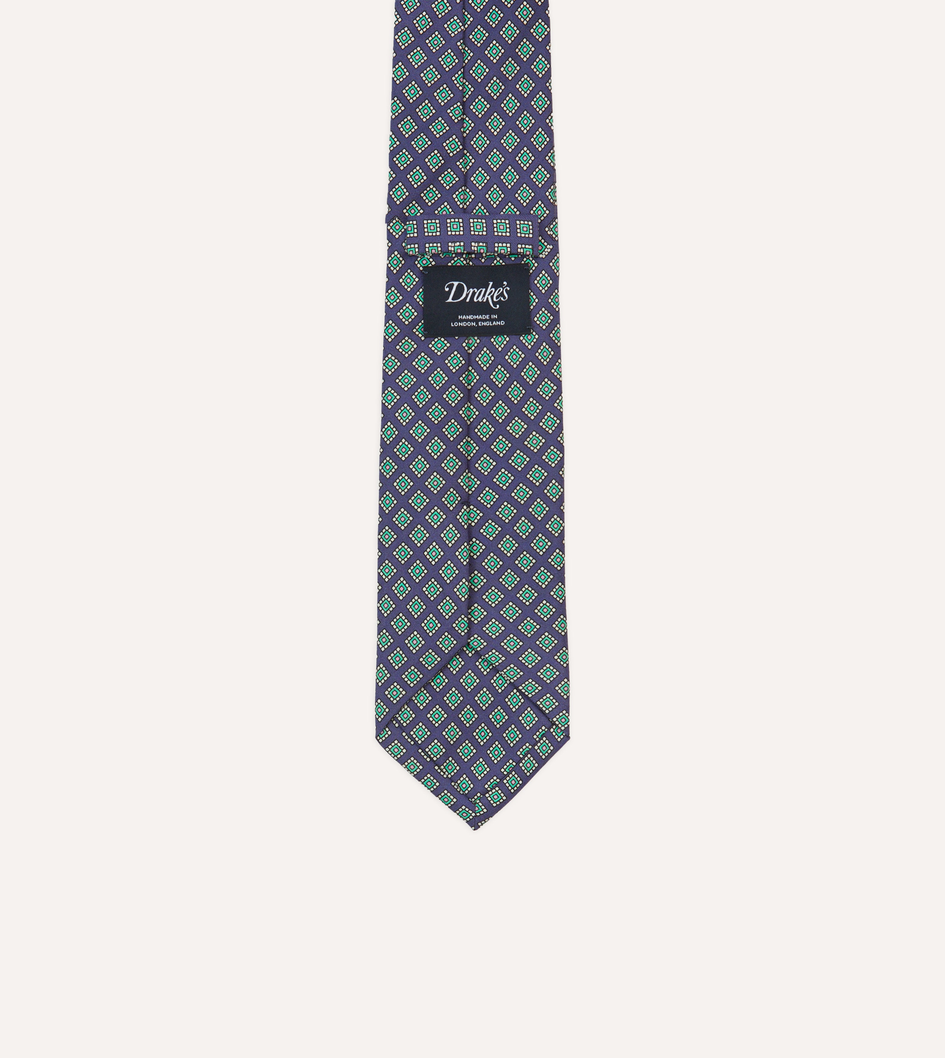 Navy Square Medallion Self-Tipped Silk Tie