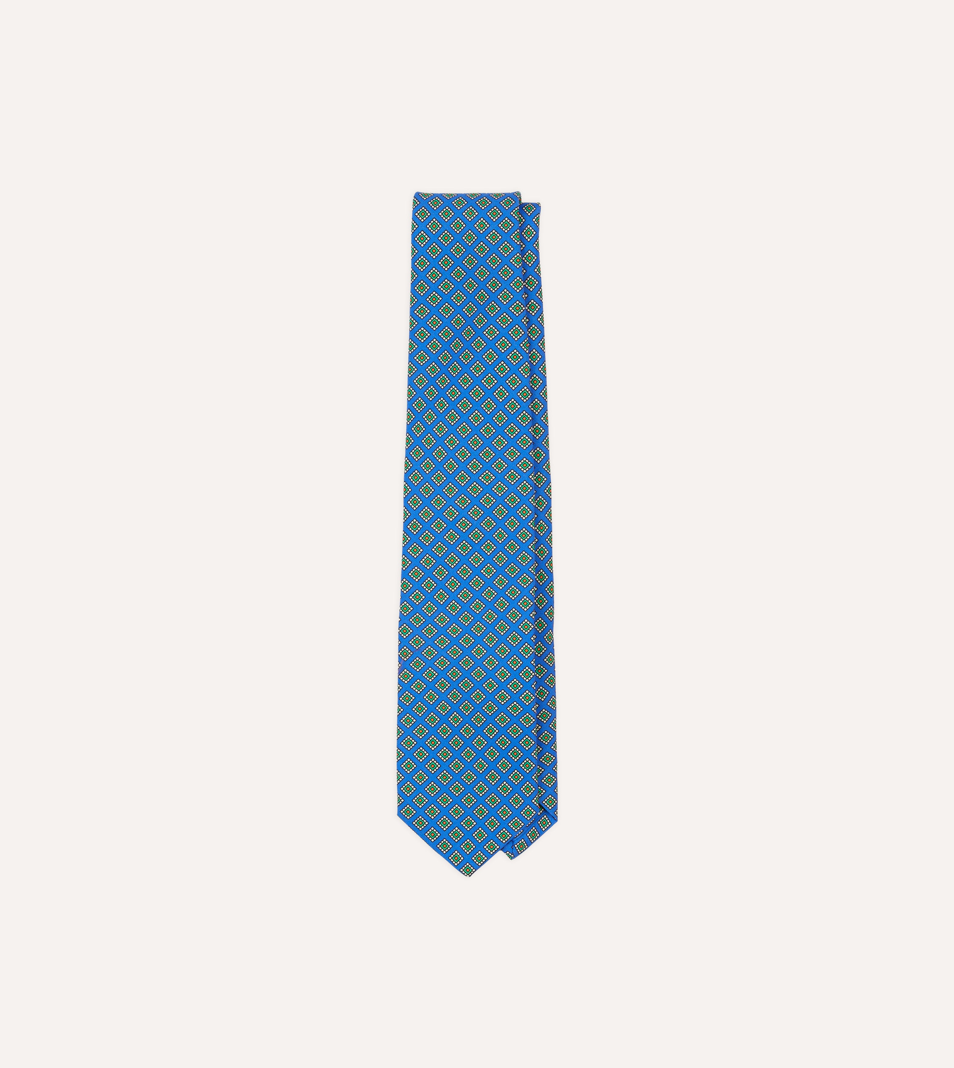 Blue Square Medallion Self-Tipped Silk Tie