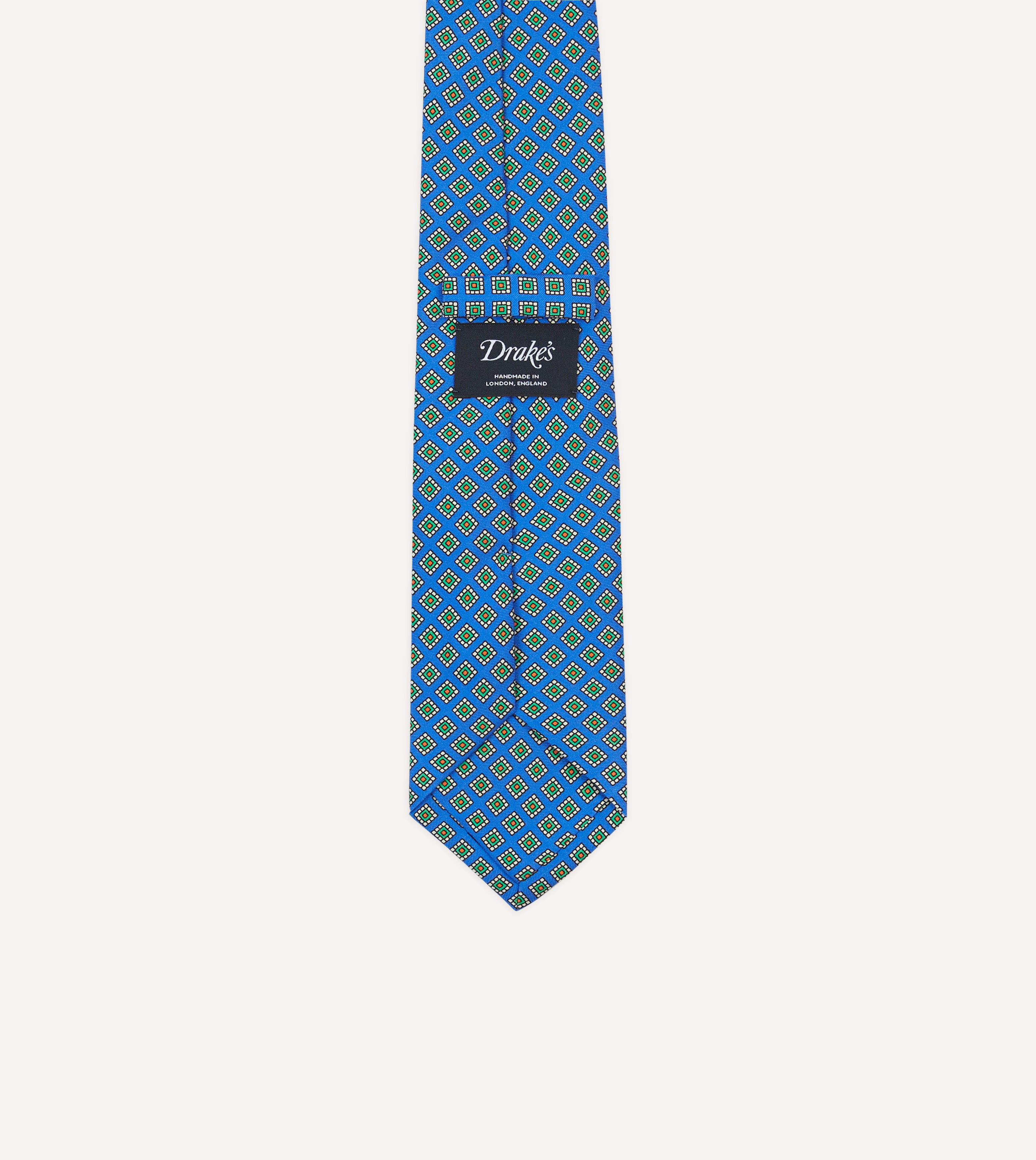Blue Square Medallion Self-Tipped Silk Tie