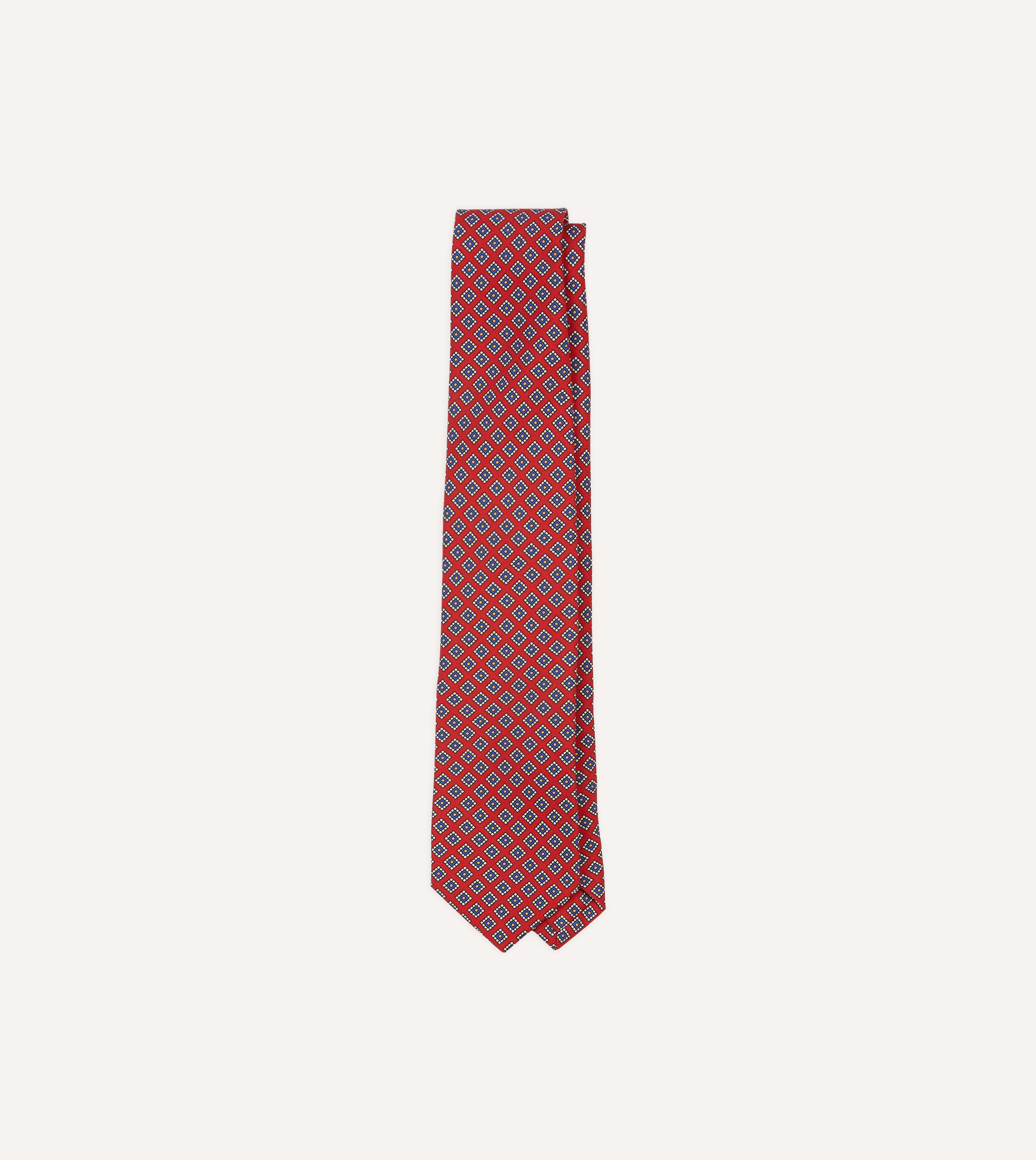 Red Square Medallion Self-Tipped Silk Tie