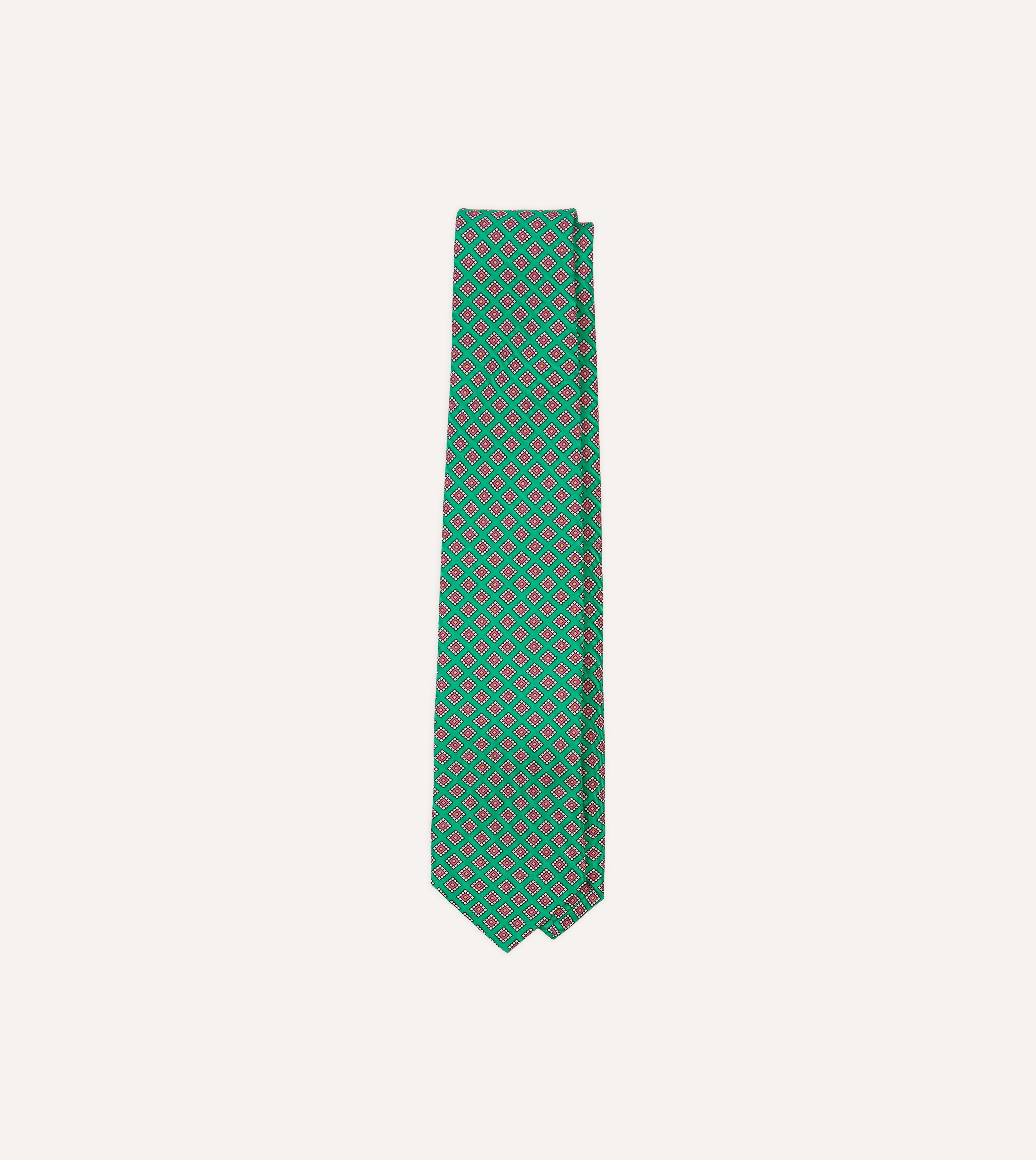 Green Square Medallion Self-Tipped Silk Tie