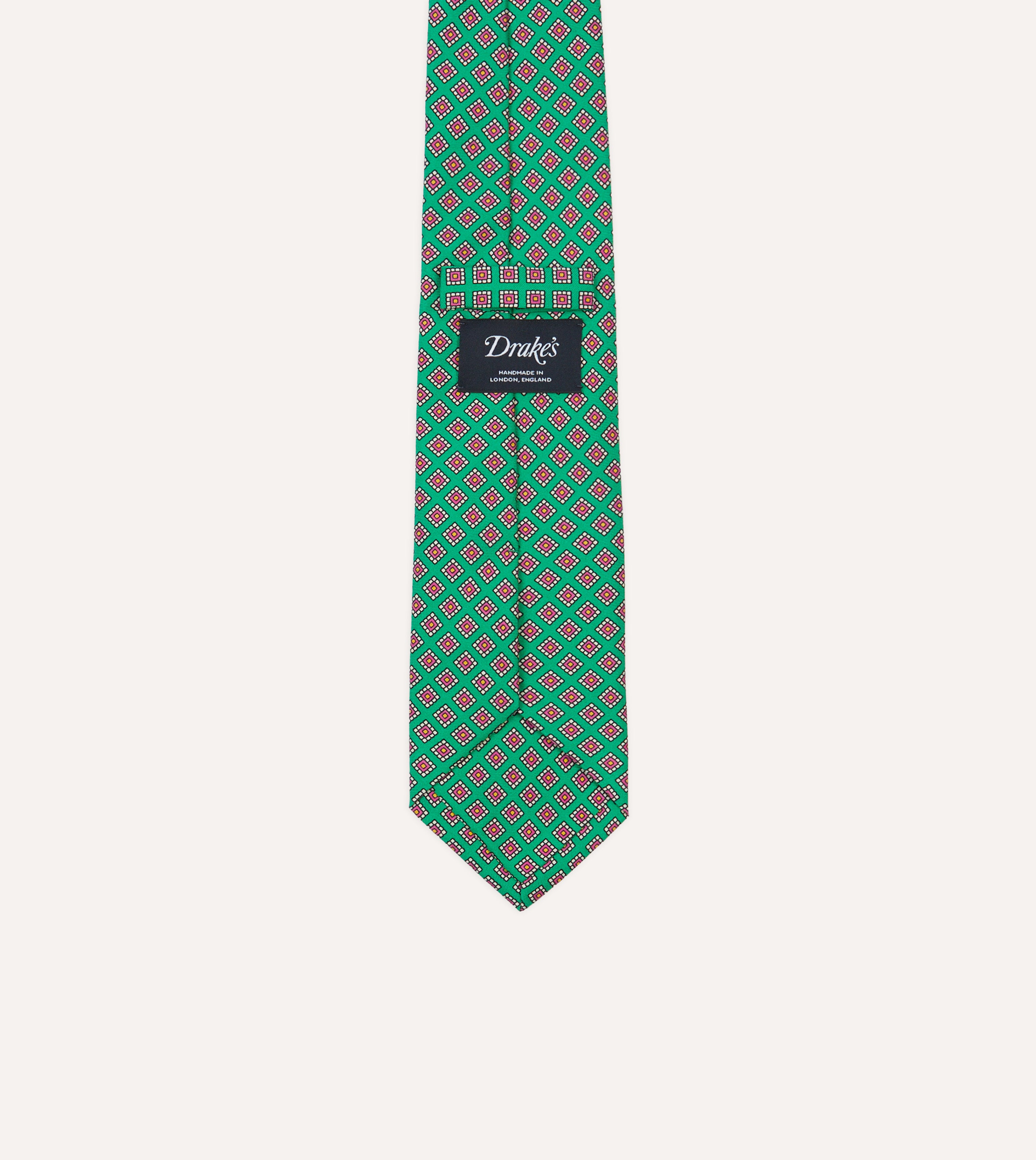 Green Square Medallion Self-Tipped Silk Tie