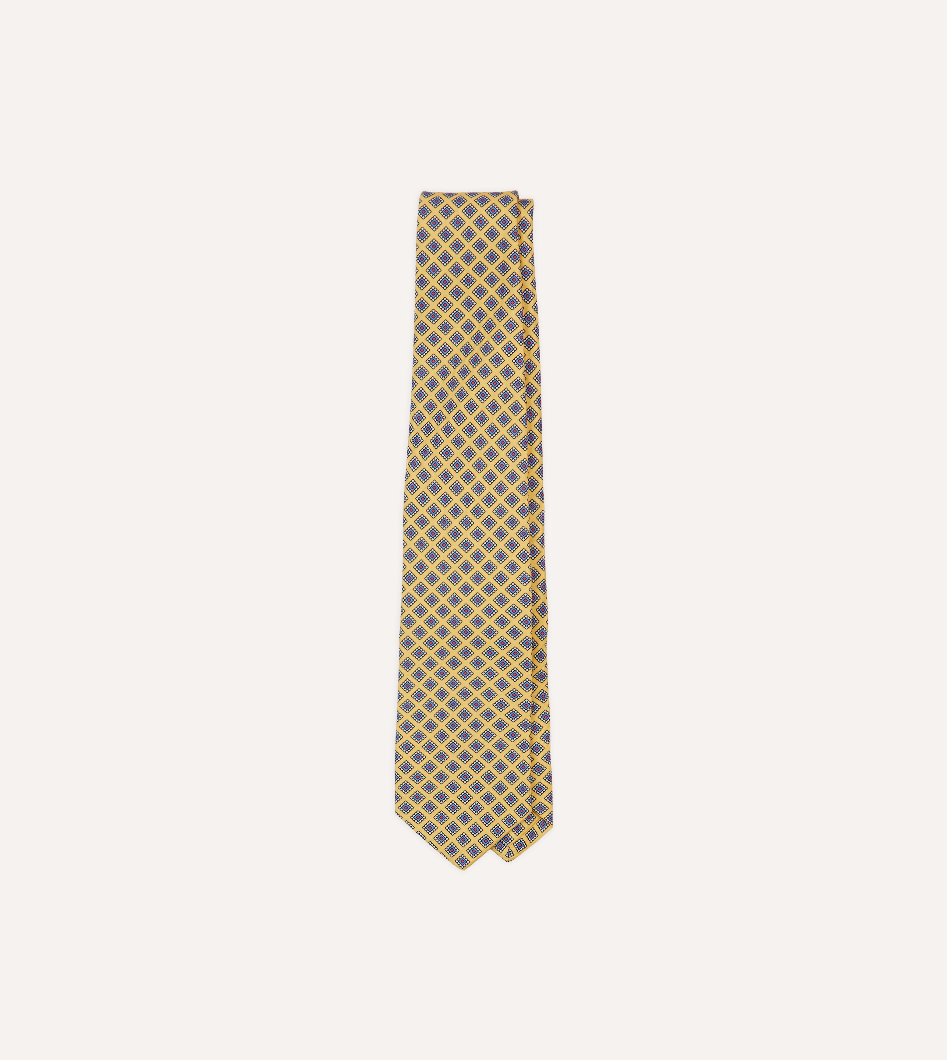 Yellow Square Medallion Self-Tipped Silk Tie