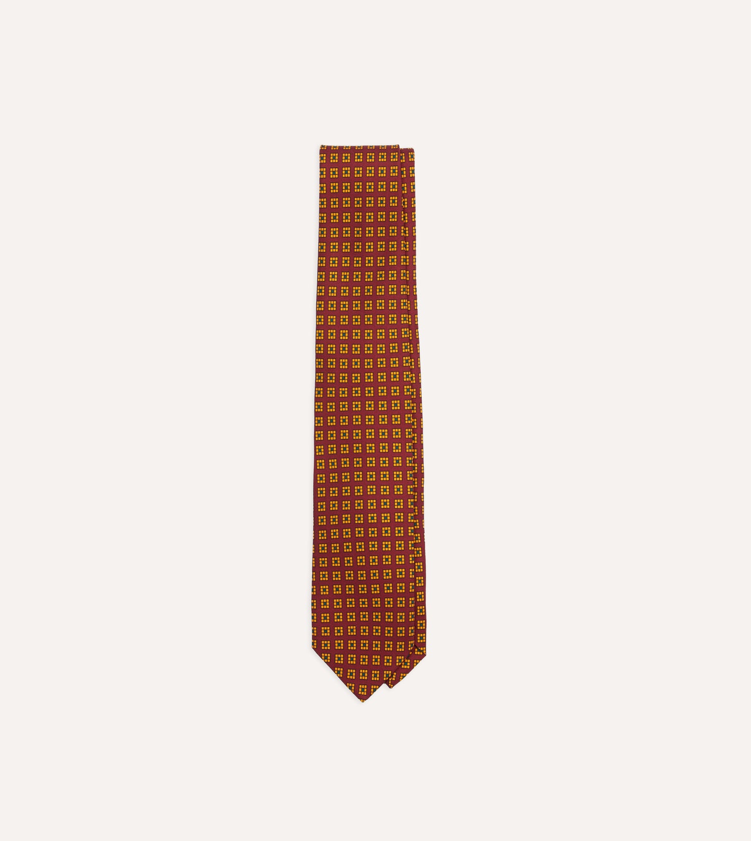 Red and Yellow Tile Print Silk Self-Tipped Tie