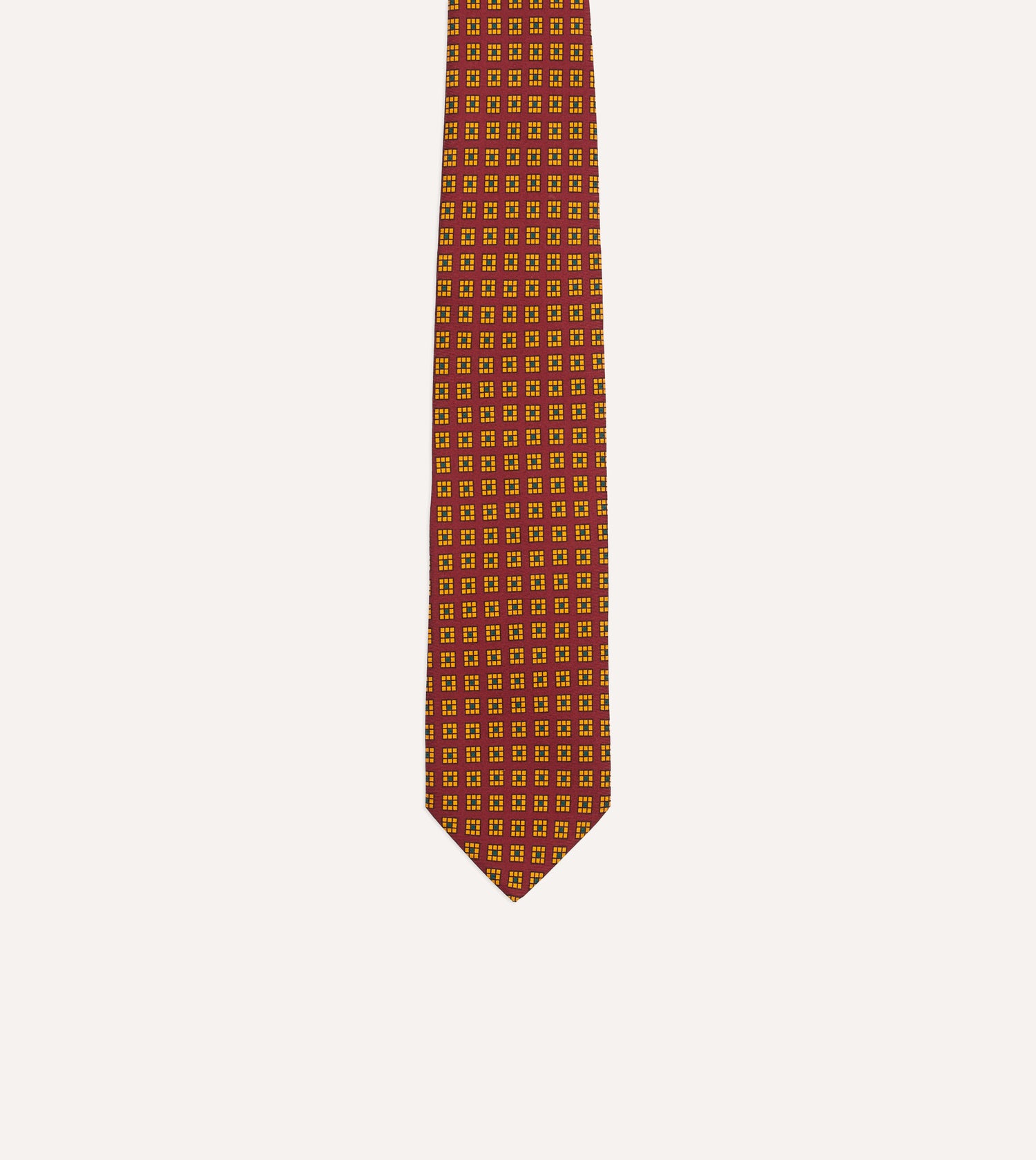 Red and Yellow Tile Print Silk Self-Tipped Tie