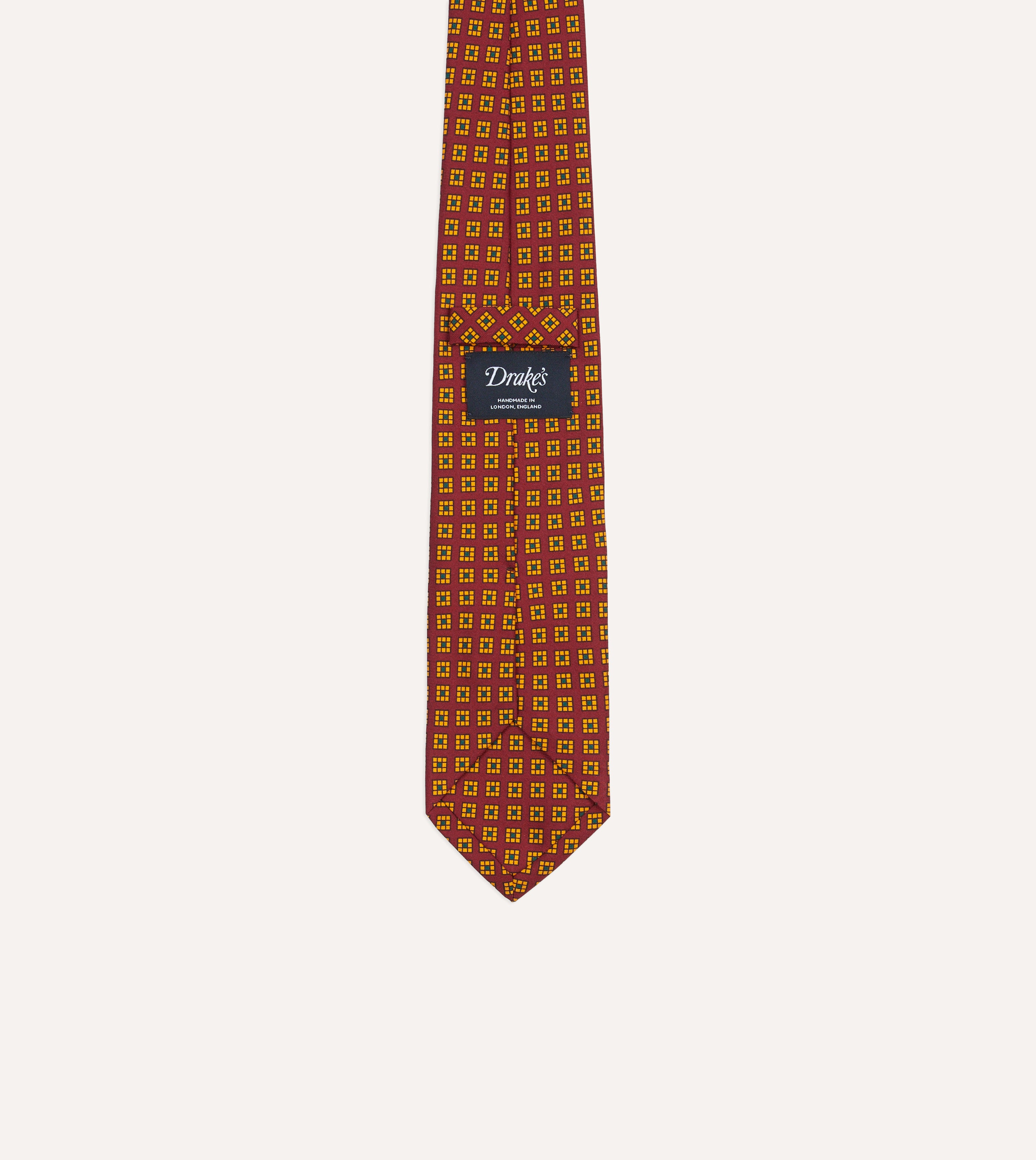 Red and Yellow Tile Print Silk Self-Tipped Tie