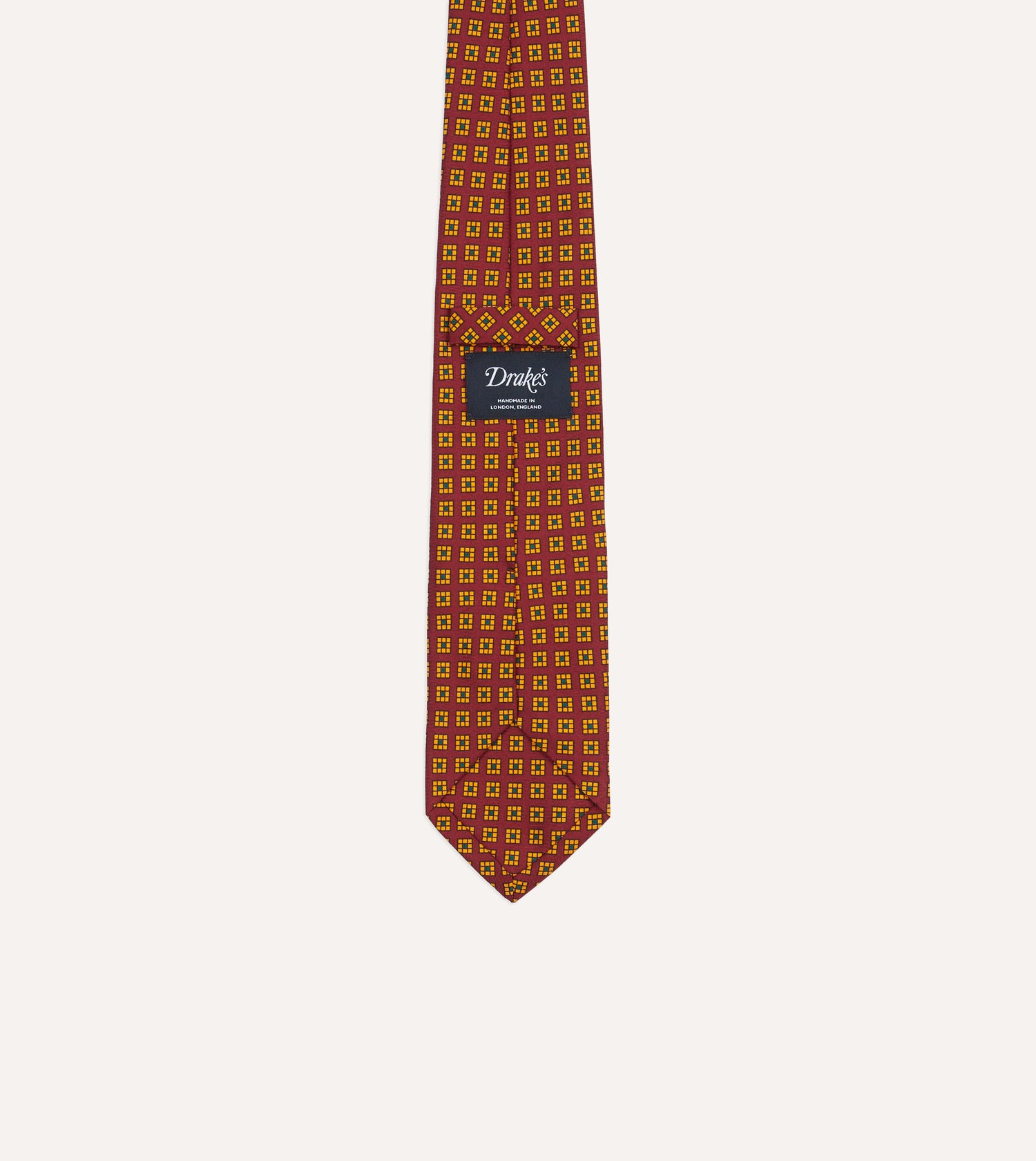 Red and Yellow Tile Print Silk Self-Tipped Tie
