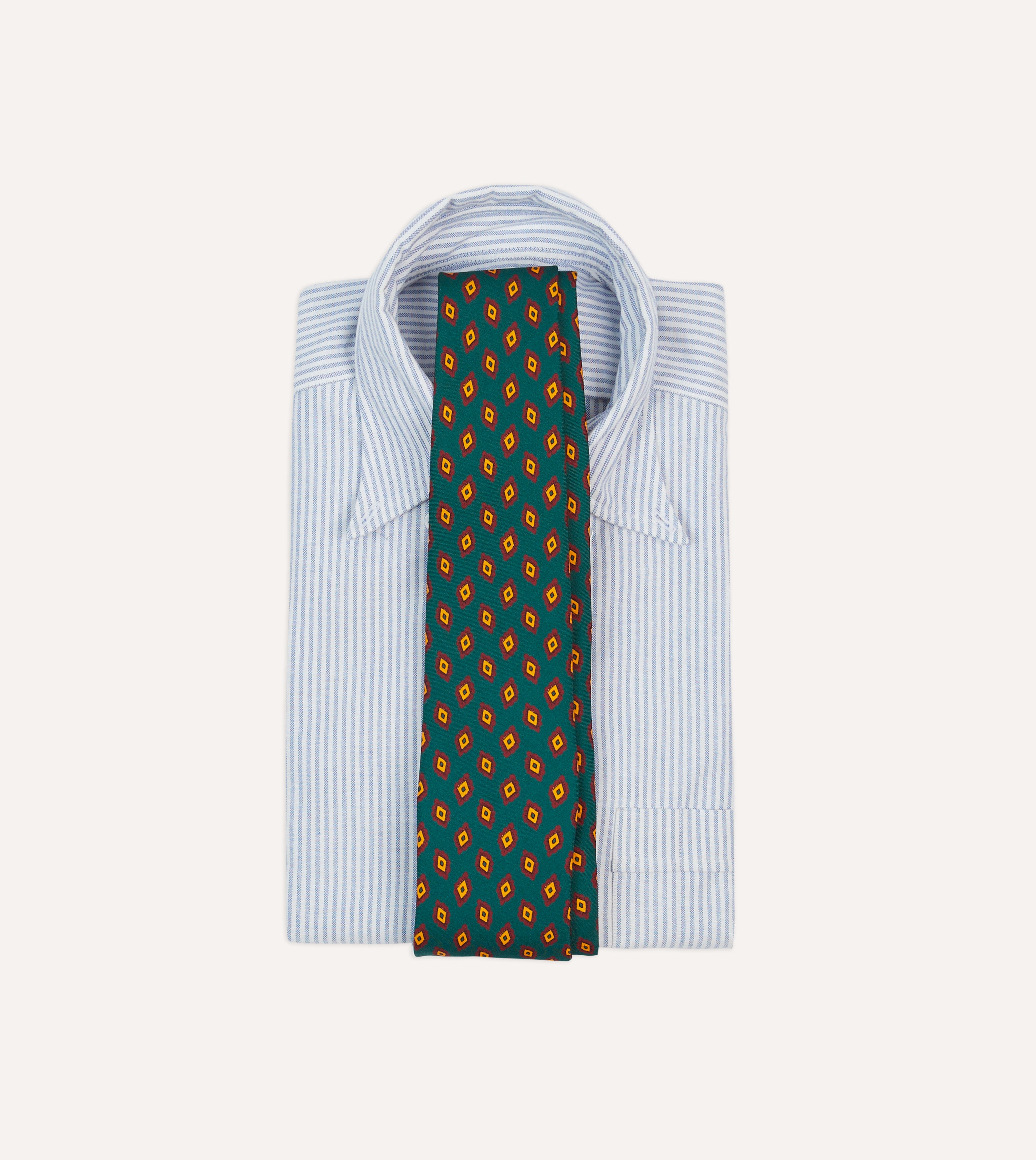 Green and Yellow Diamond Tile Print Silk Self-Tipped Tie – Drakes US