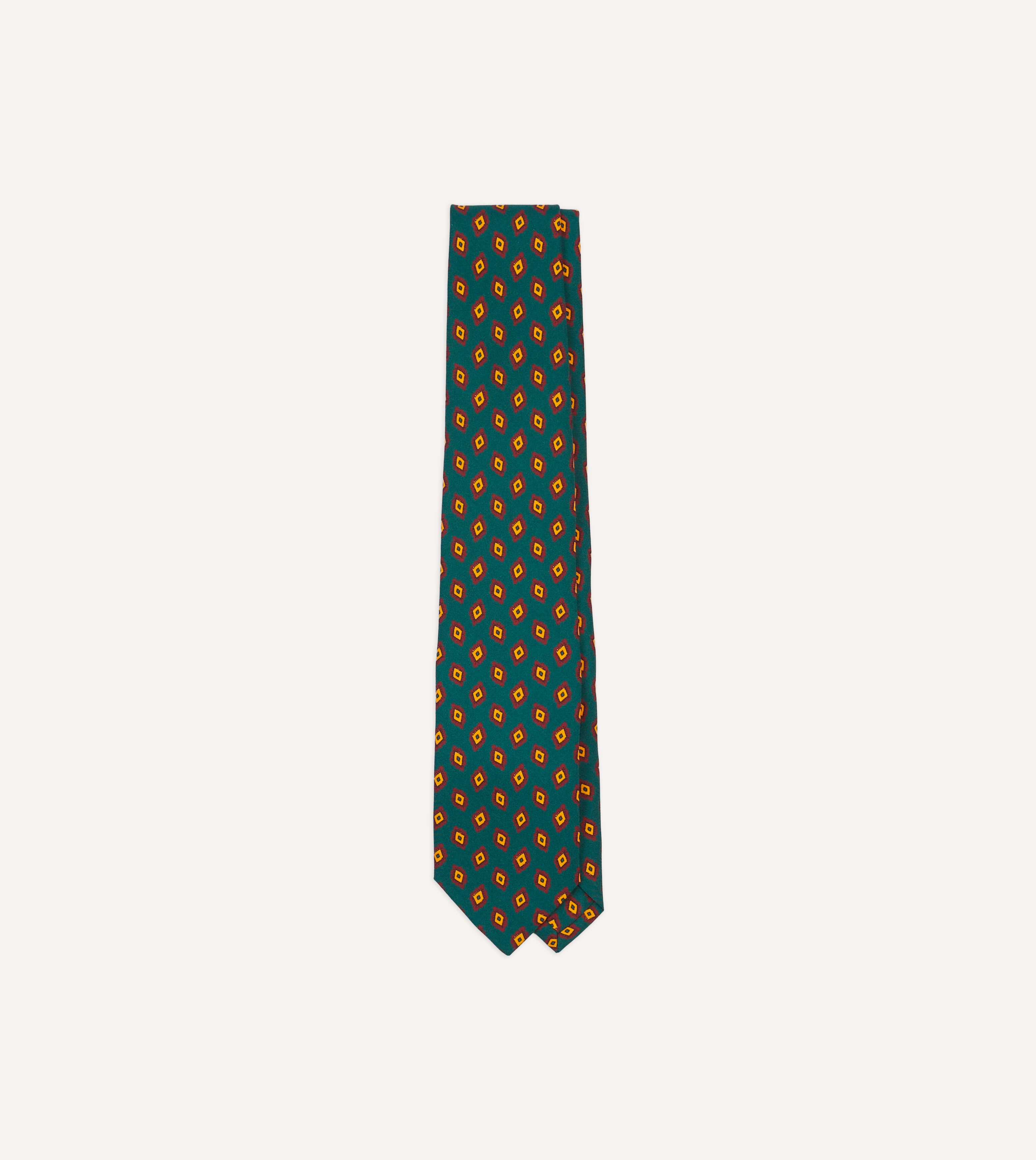 Green and Yellow Diamond Tile Print Silk Self-Tipped Tie