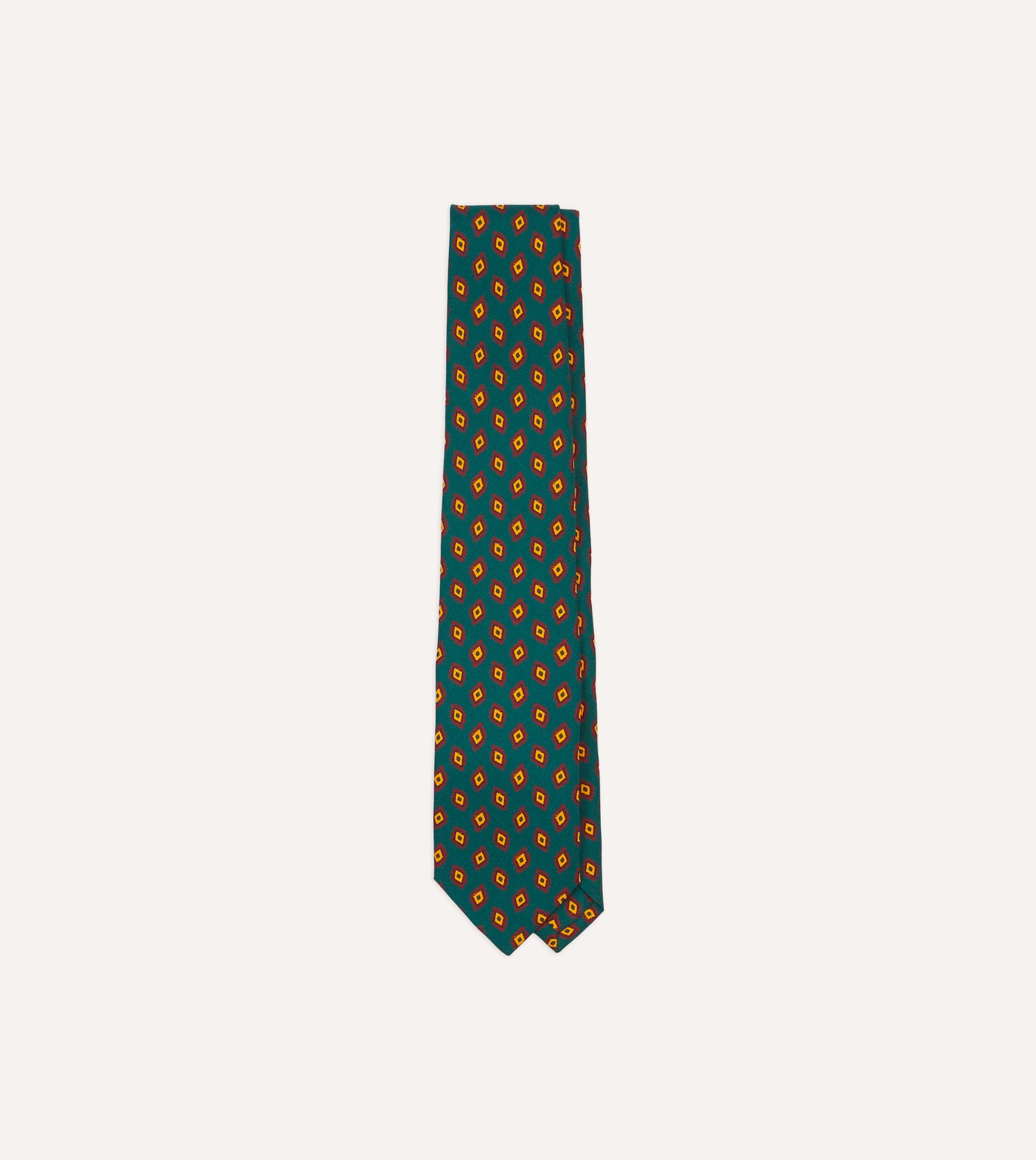 Green and Yellow Diamond Tile Print Silk Self-Tipped Tie