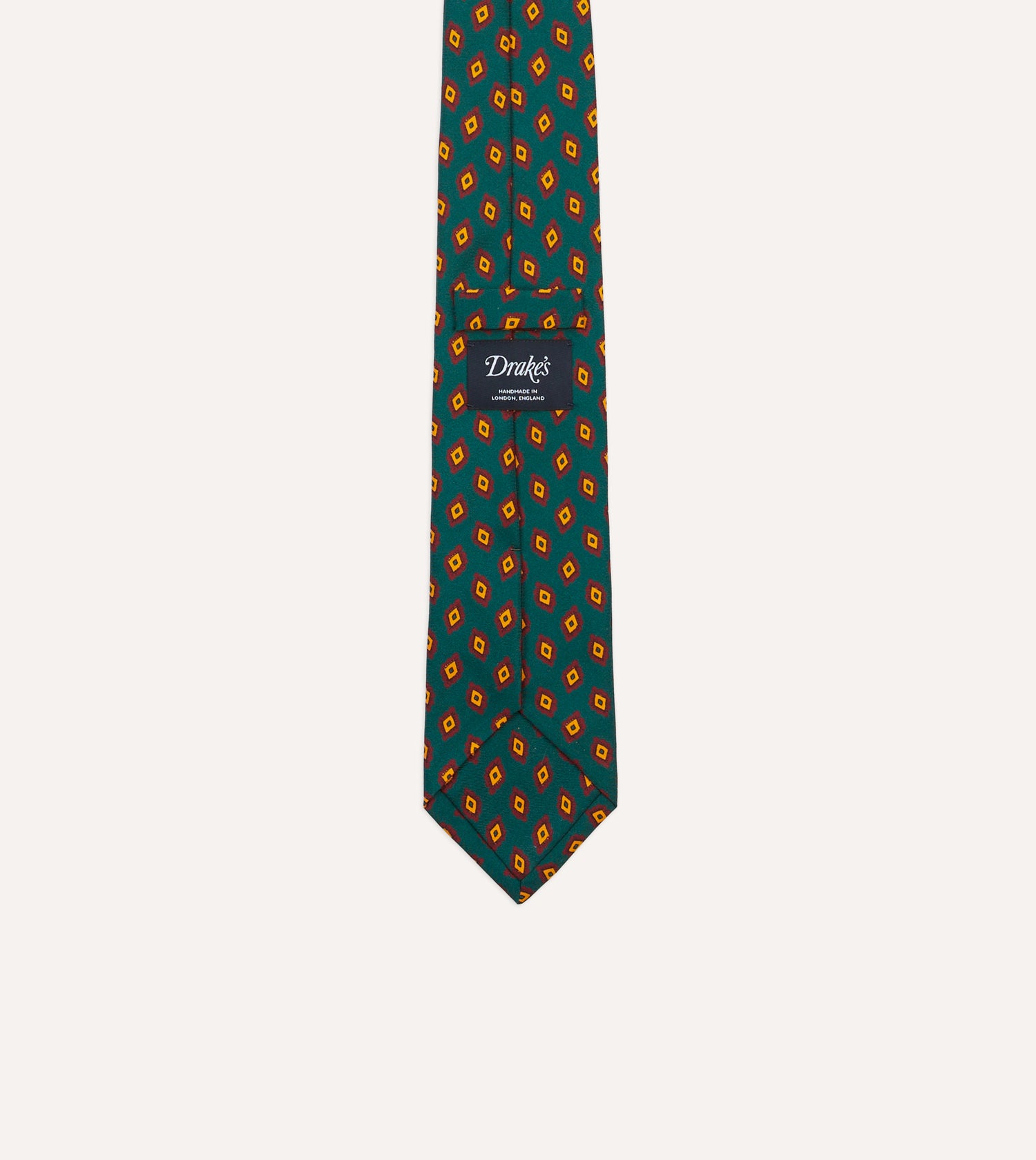 Green and Yellow Diamond Tile Print Silk Self-Tipped Tie