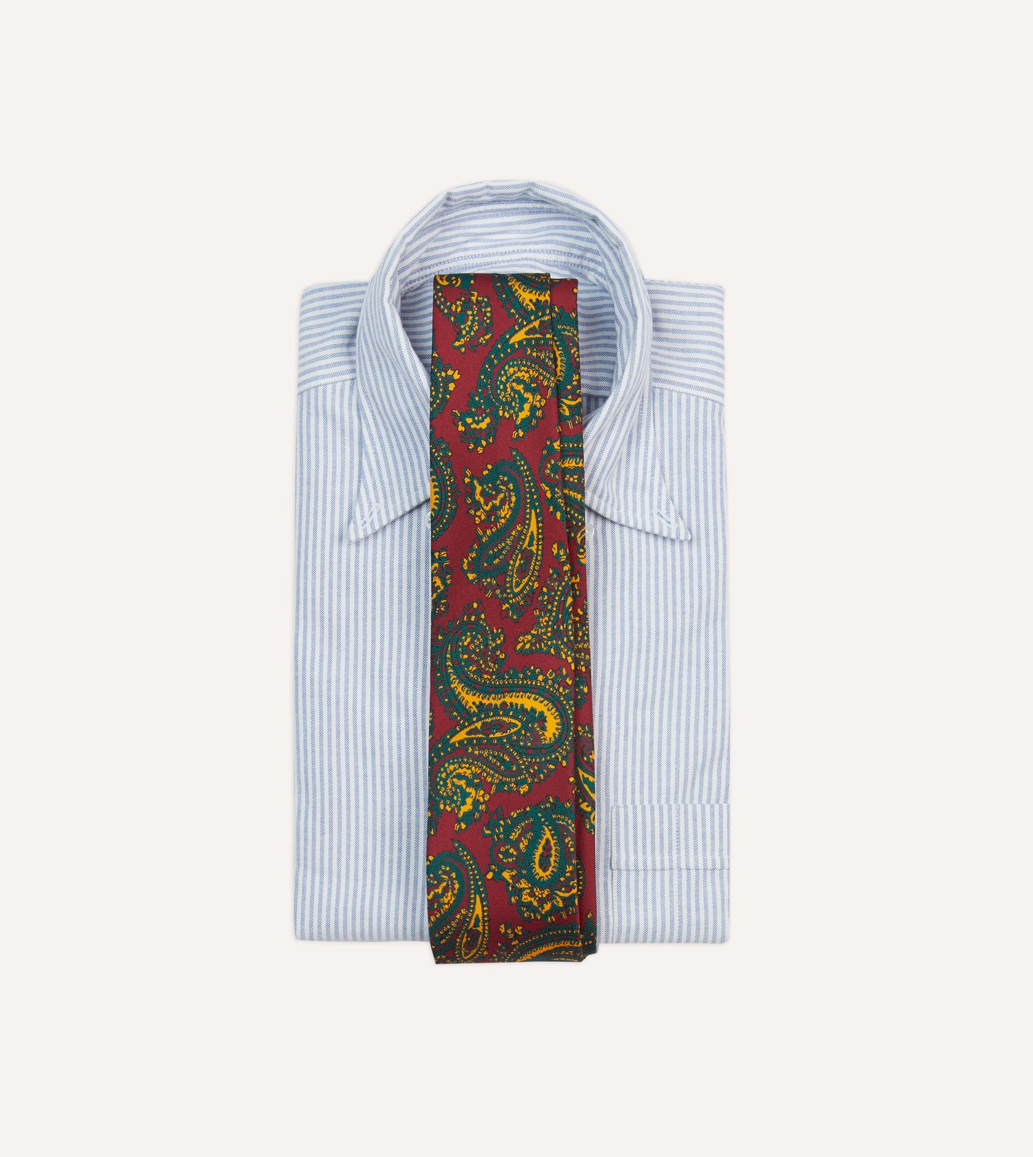 Red and Green Ornate Paisley Print Silk Self Tipped Tie