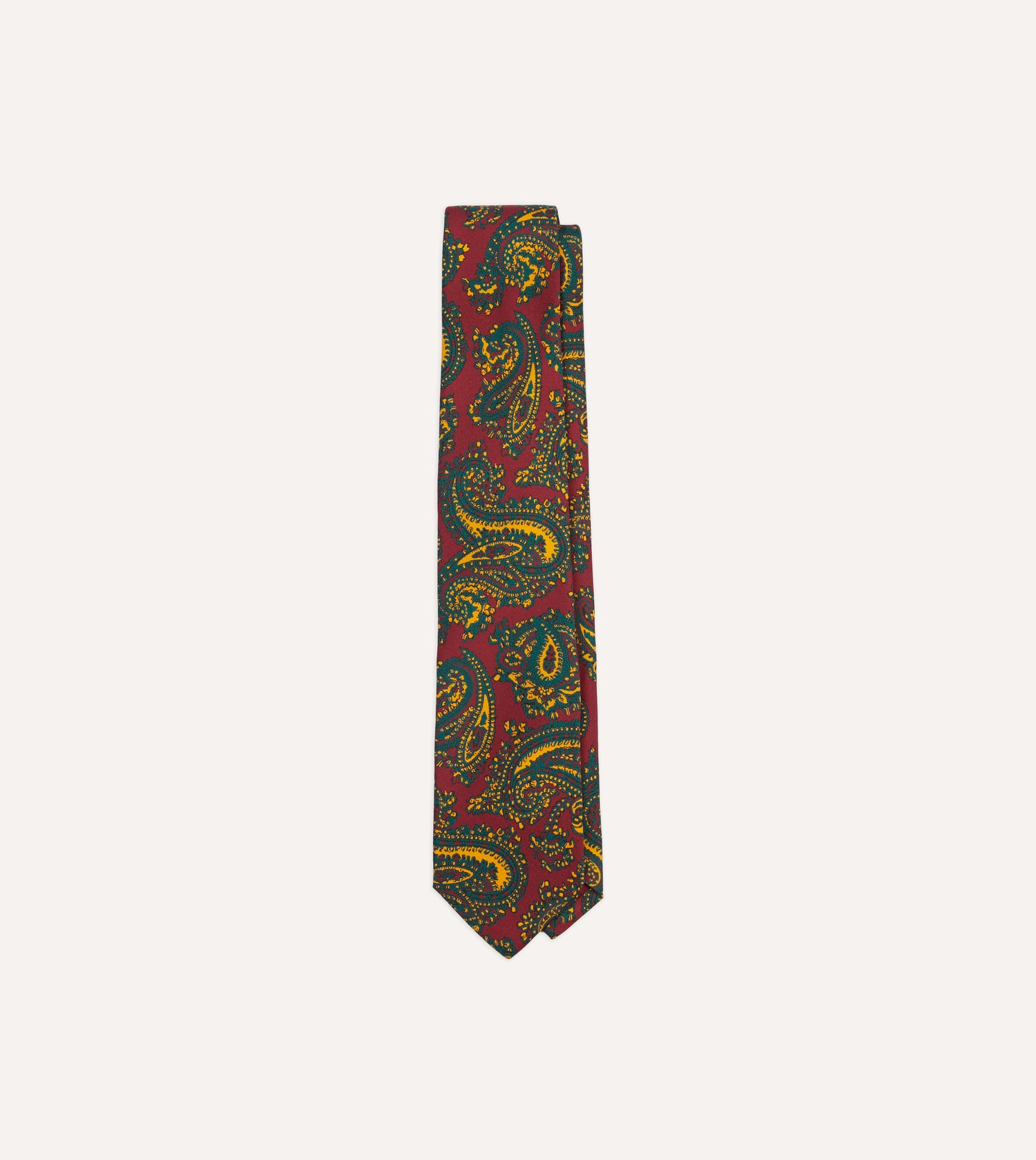 Red and Green Ornate Paisley Print Silk Self Tipped Tie