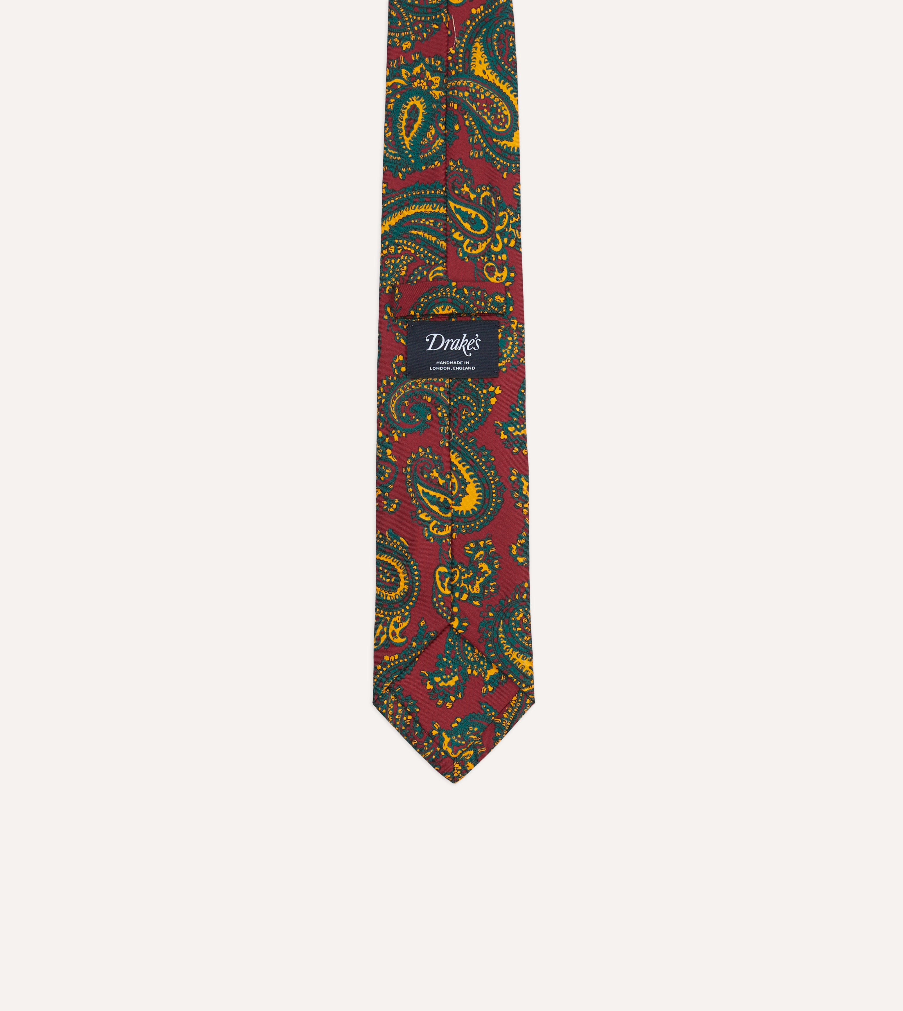 Red and Green Ornate Paisley Print Silk Self Tipped Tie
