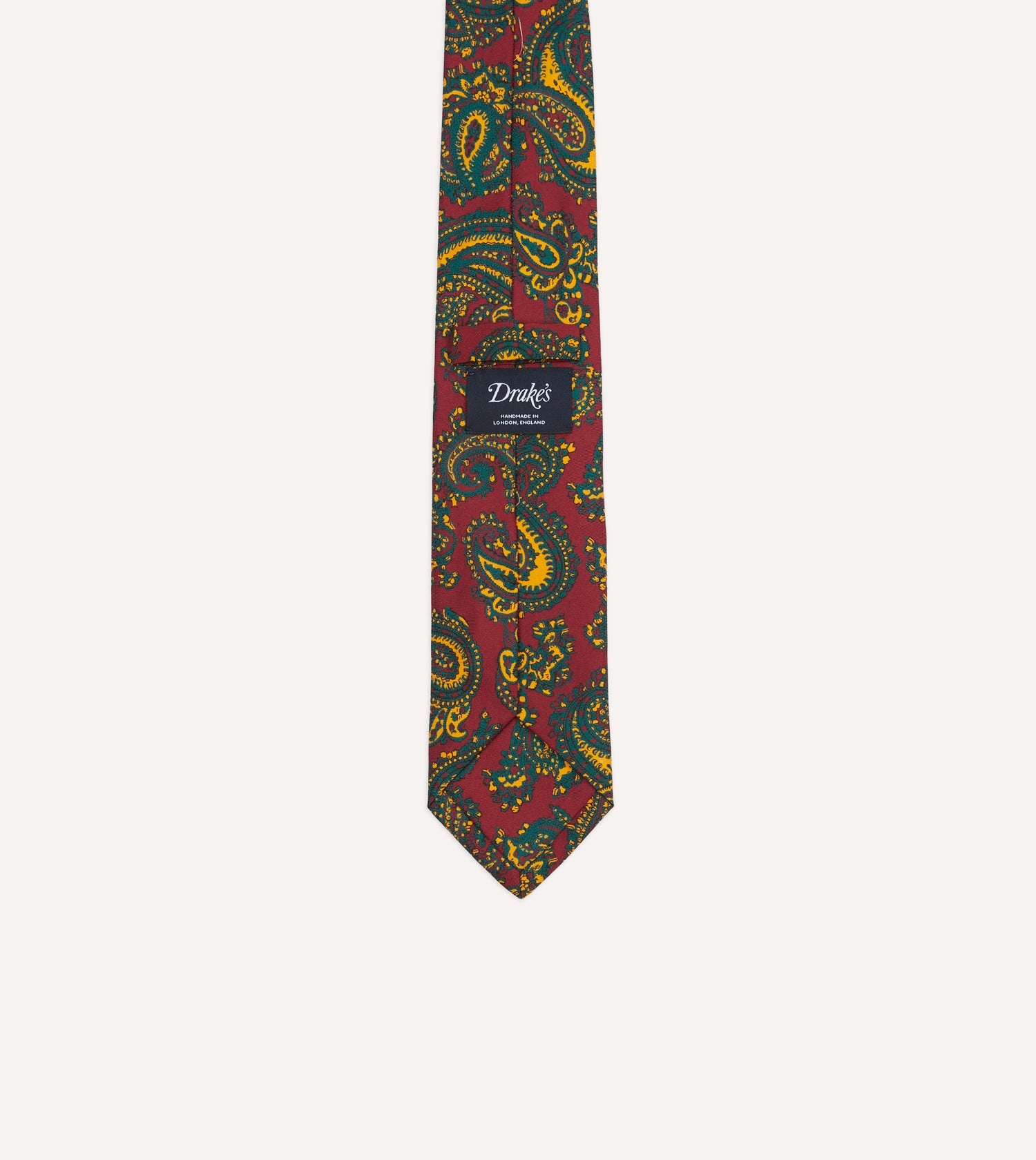 Red and Green Ornate Paisley Print Silk Self Tipped Tie