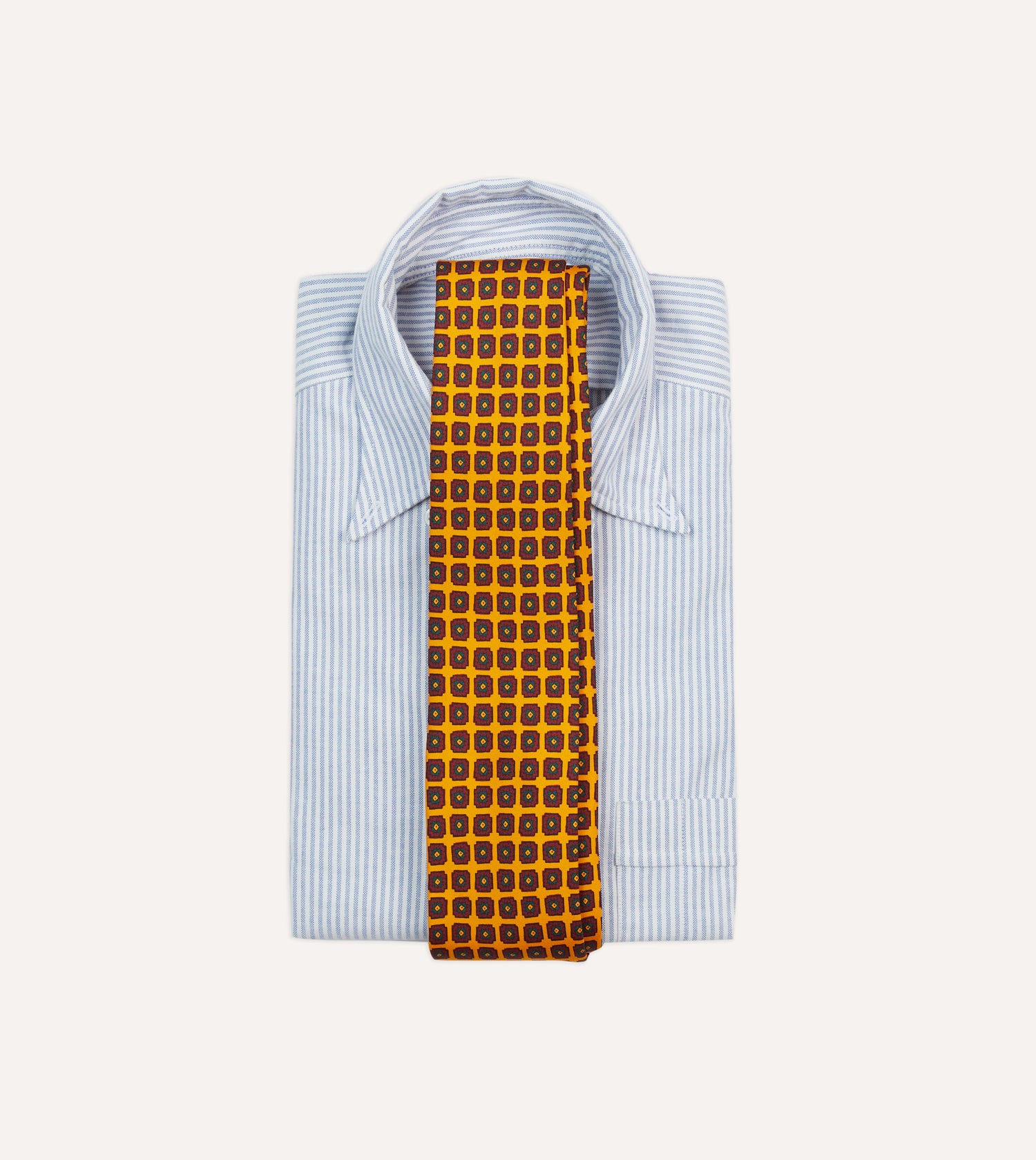 Yellow Geometric Flower Print Silk Self-Tipped Tie