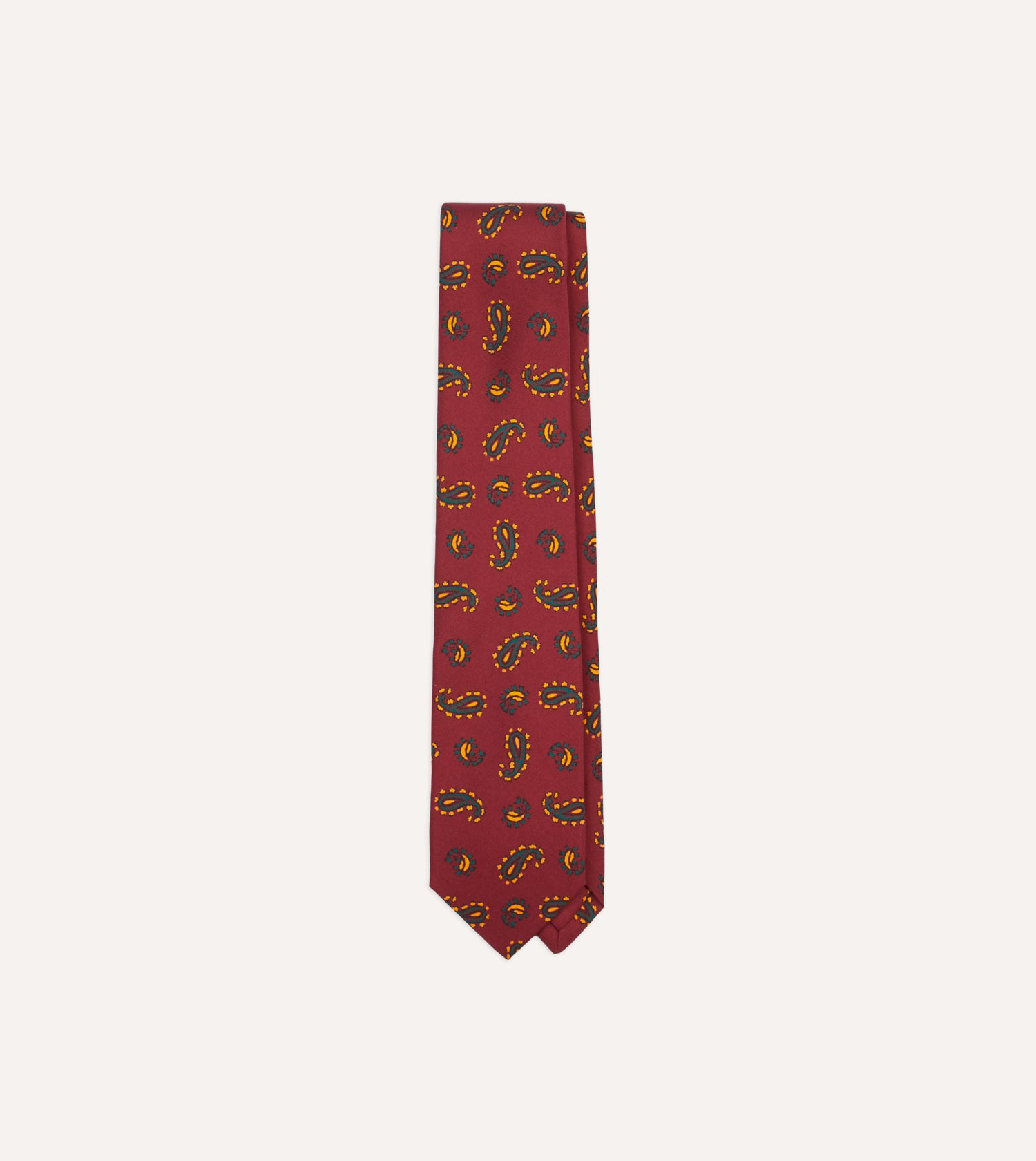 Red Paisley Print Silk Self Tipped Tie