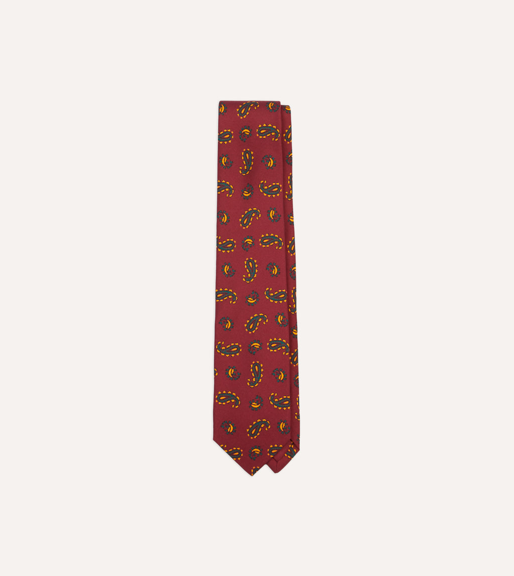 Red Paisley Print Silk Self Tipped Tie – Drakes US