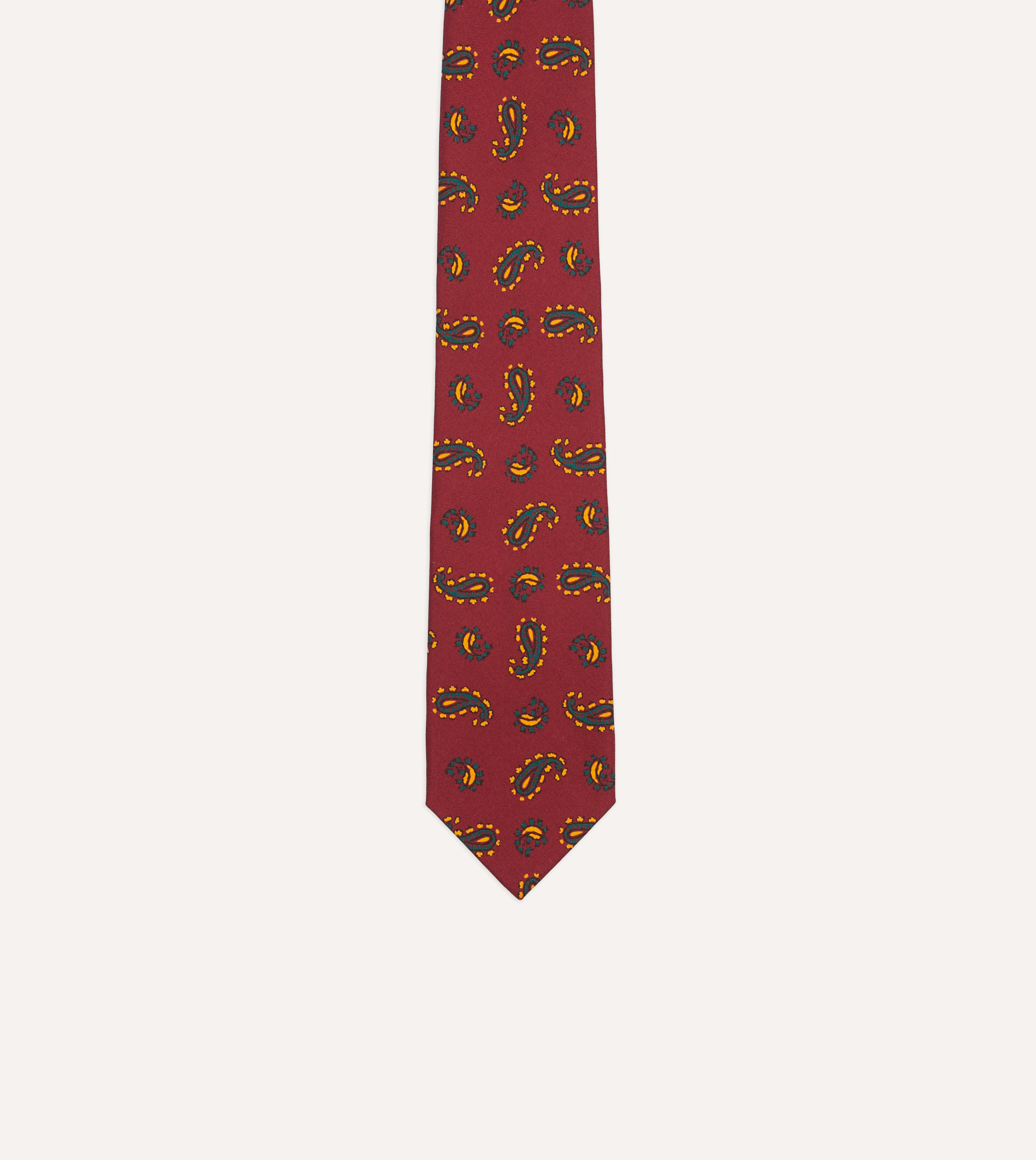 Red Paisley Print Silk Self Tipped Tie – Drakes US