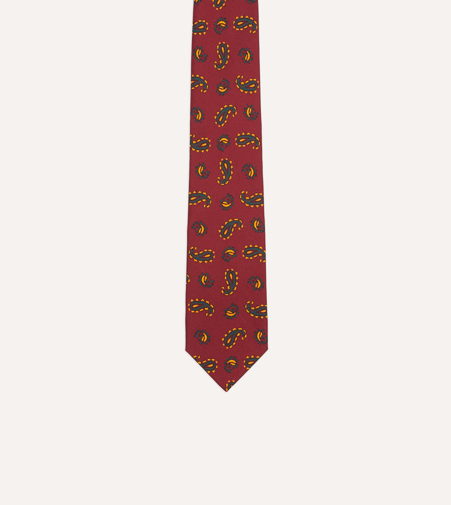 Red Paisley Print Silk Self Tipped Tie
