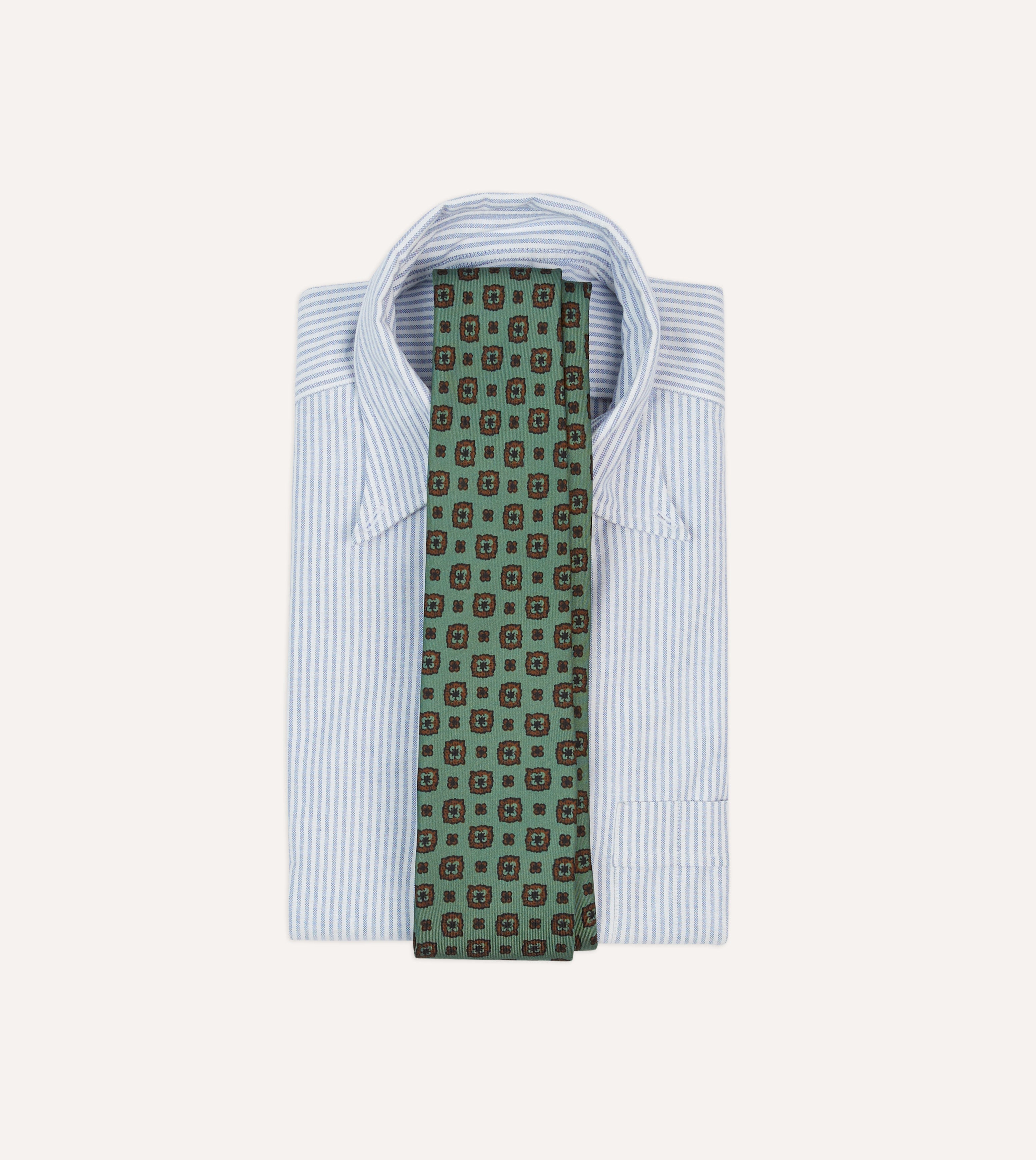 Drake's イギリス製 花柄 ネクタイ グリーン Green Flower Medallion Print Silk Self Tipped Tie – Drakes US