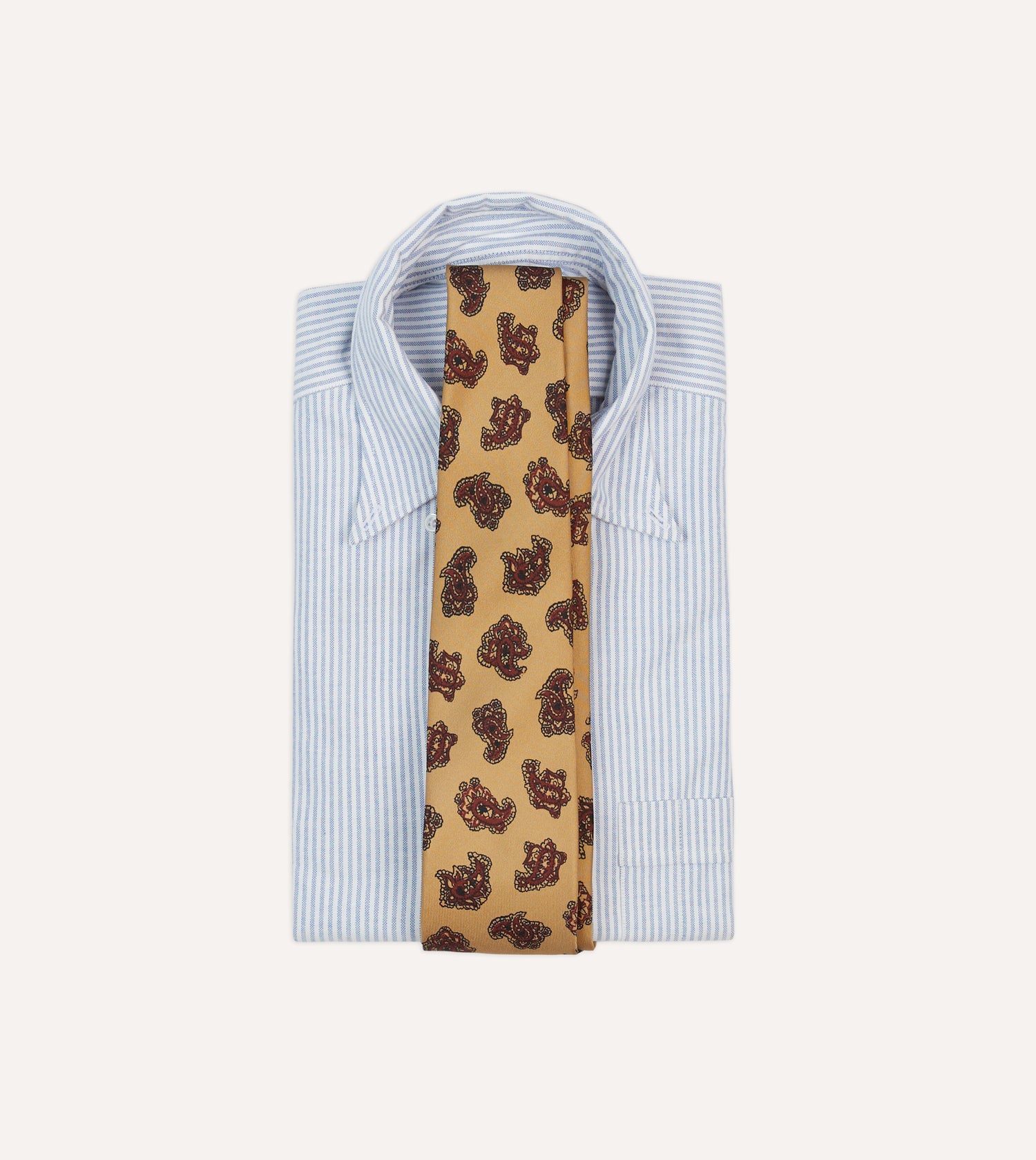 Gold and Red Paisley Motif Print Silk Self Tipped Tie