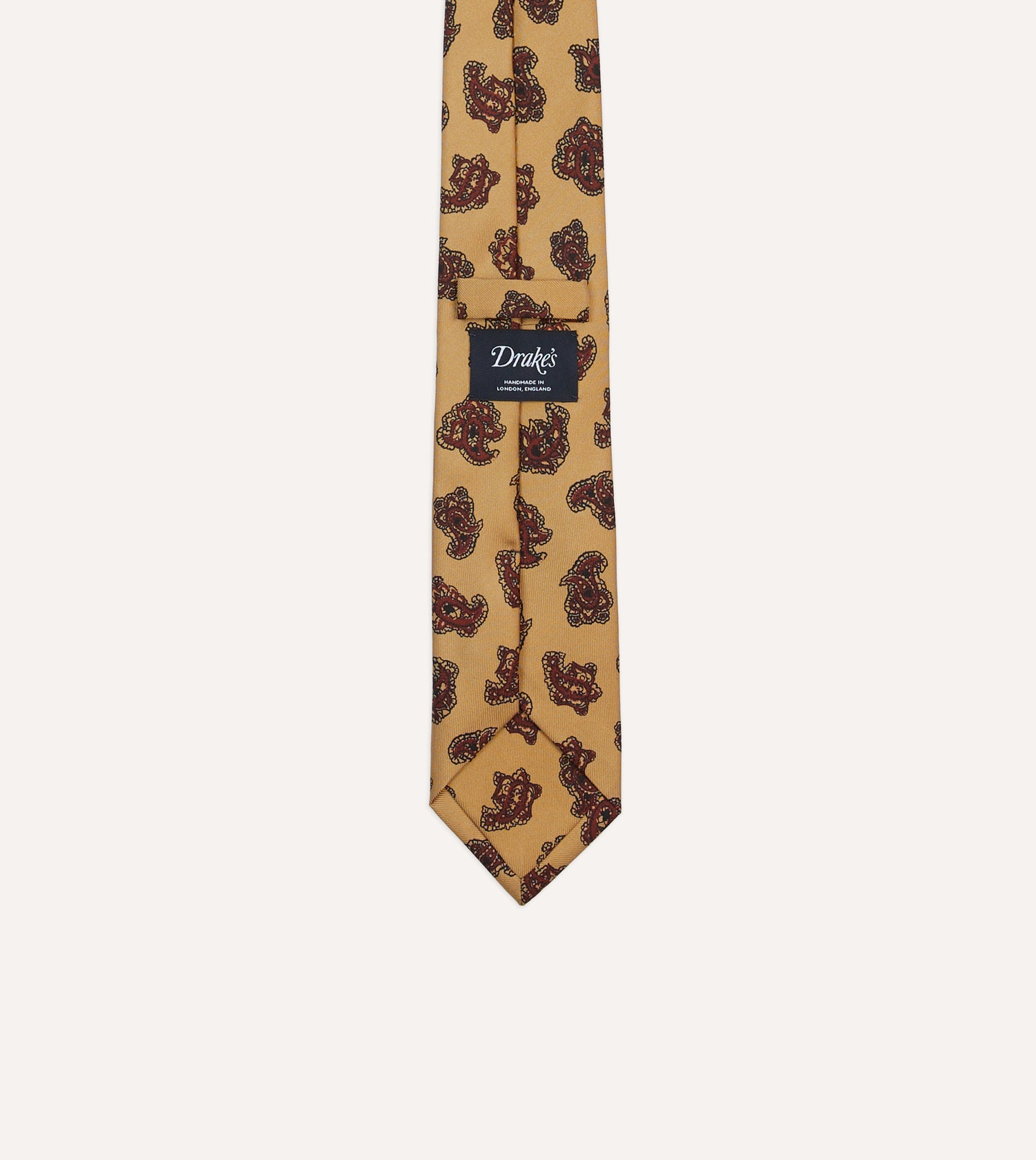 Gold and Red Paisley Motif Print Silk Self Tipped Tie